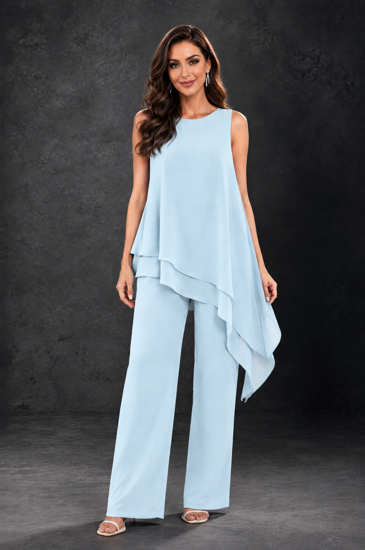 BOLODOO Light Blue Layered Mother of the Bride Pantsuit with Jacket - Light Blue - Light_Blue_3