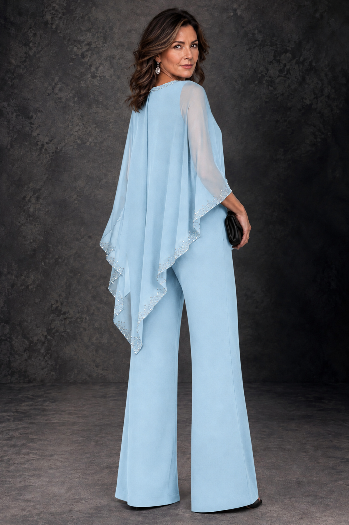 BOLODOO Light Blue Embellished Cape Mother of the Bride Pantsuit - Light Blue - Light_Blue_3