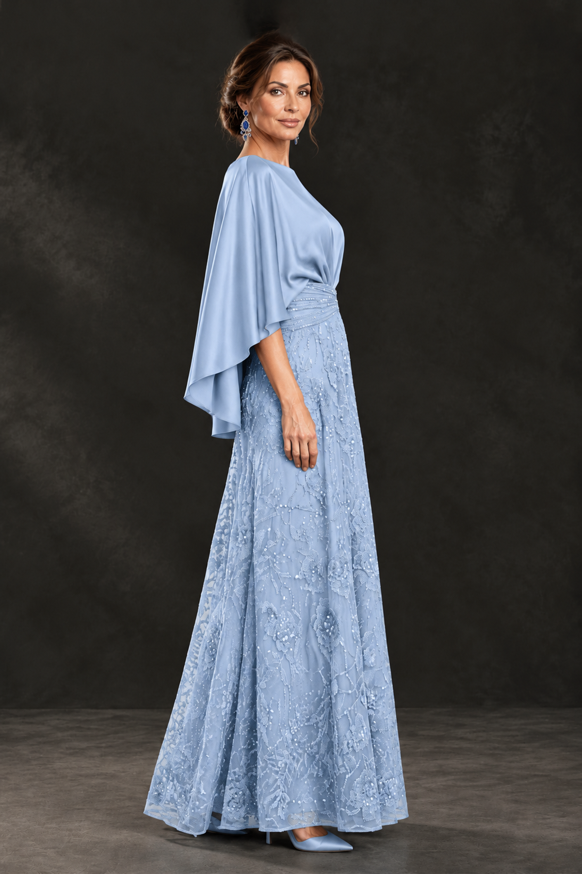 BOLODOO Light Blue Cape Sleeve Floral Mother of the Bride Dress - Light Blue - Light Blue_3