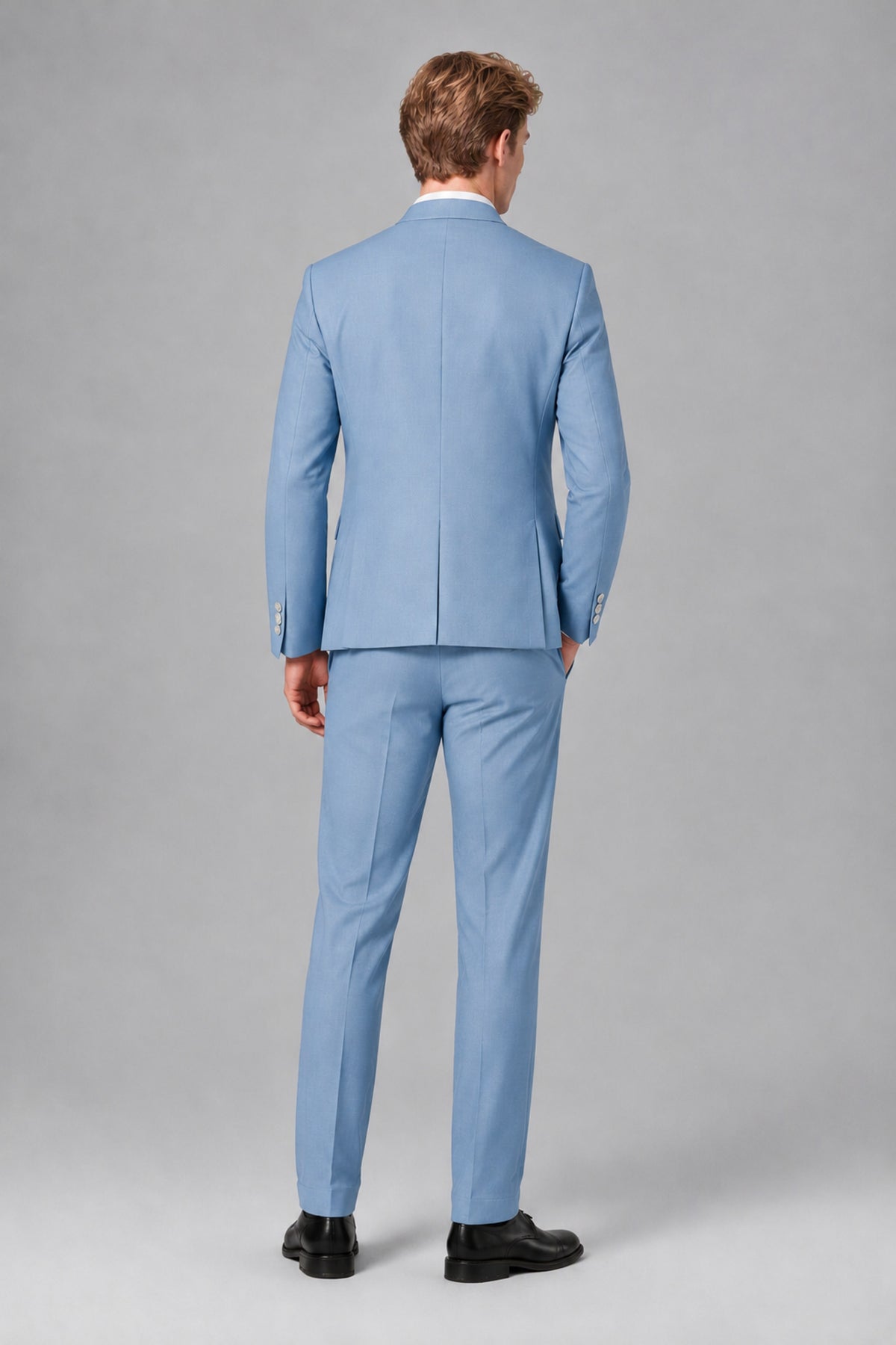 Bolodoo Men's Light Blue Mandarin Collar 3-Piece Suit – Jacket, Vest & Trousers - Light Blue - Light Blue_3