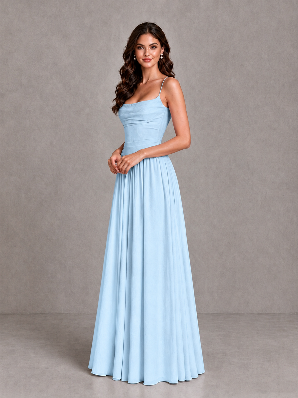 BOLODOO Light Blue Lace-Up Back A-Line Bridesmaid Dress - Light Blue - Light Blue_3