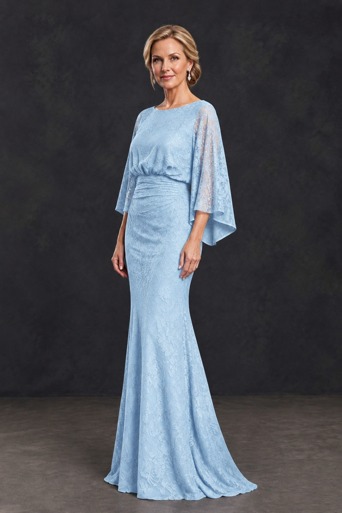 BOLODOO Light Blue Lace Flutter Sleeve Mother of the Bride Dress - Light Blue - Light Blue_3