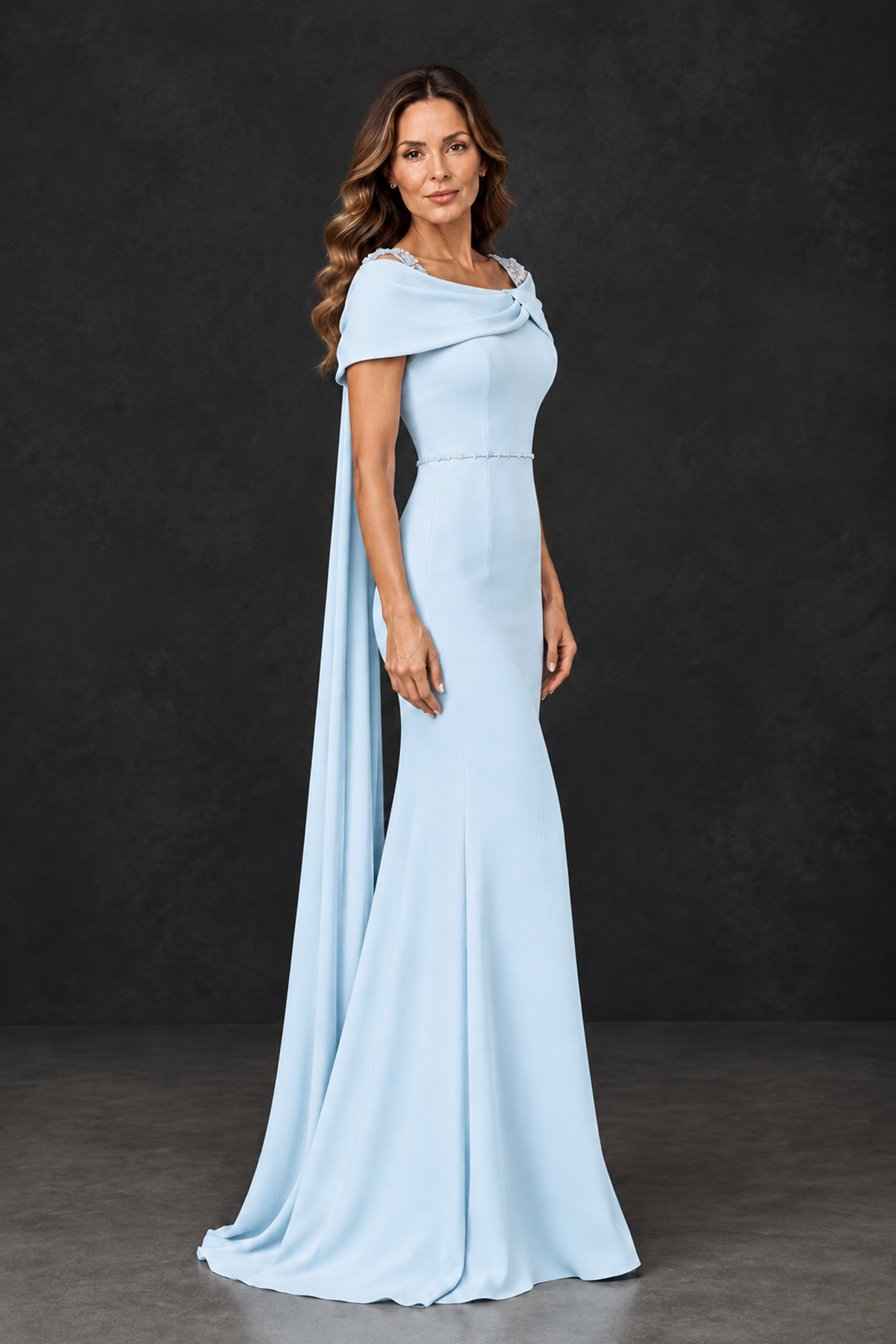 BOLODOO Light Blue Mother of the Bride Dress with Draped Cape Detail - Light Blue - Light_Blue_3