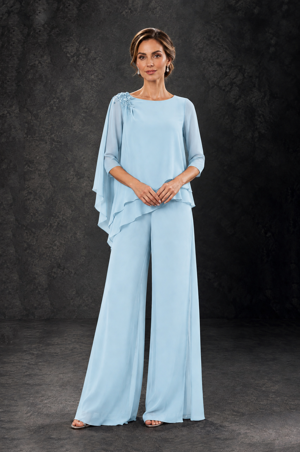BOLODOO Light Blue Layered Wide-Leg Mother of the Bride Pant Suit - Light Blue - Light Blue_3