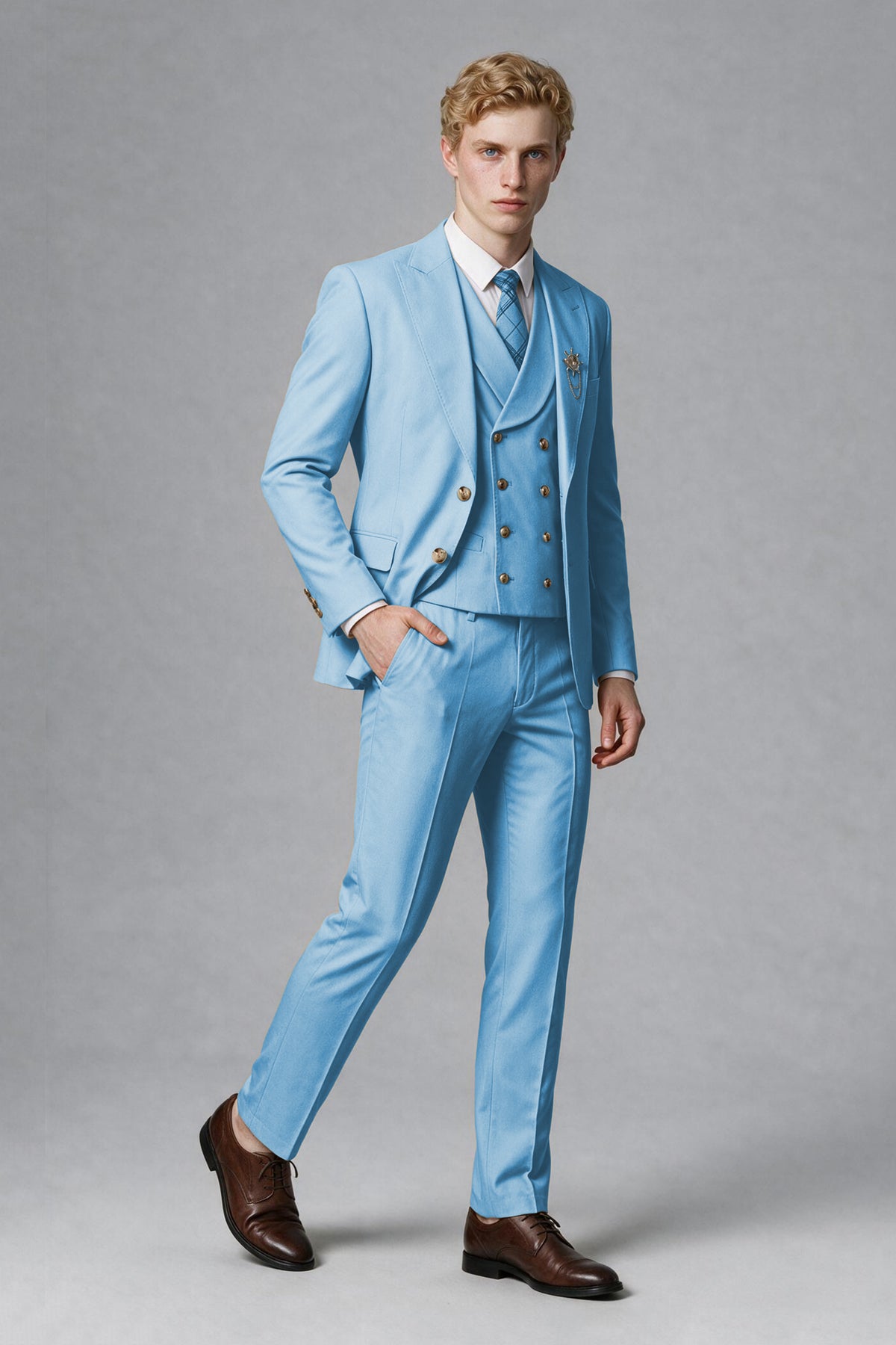 BOLODOO Men's Light Blue Two-Piece Wedding Suit – Jacket & Trousers - Light Blue