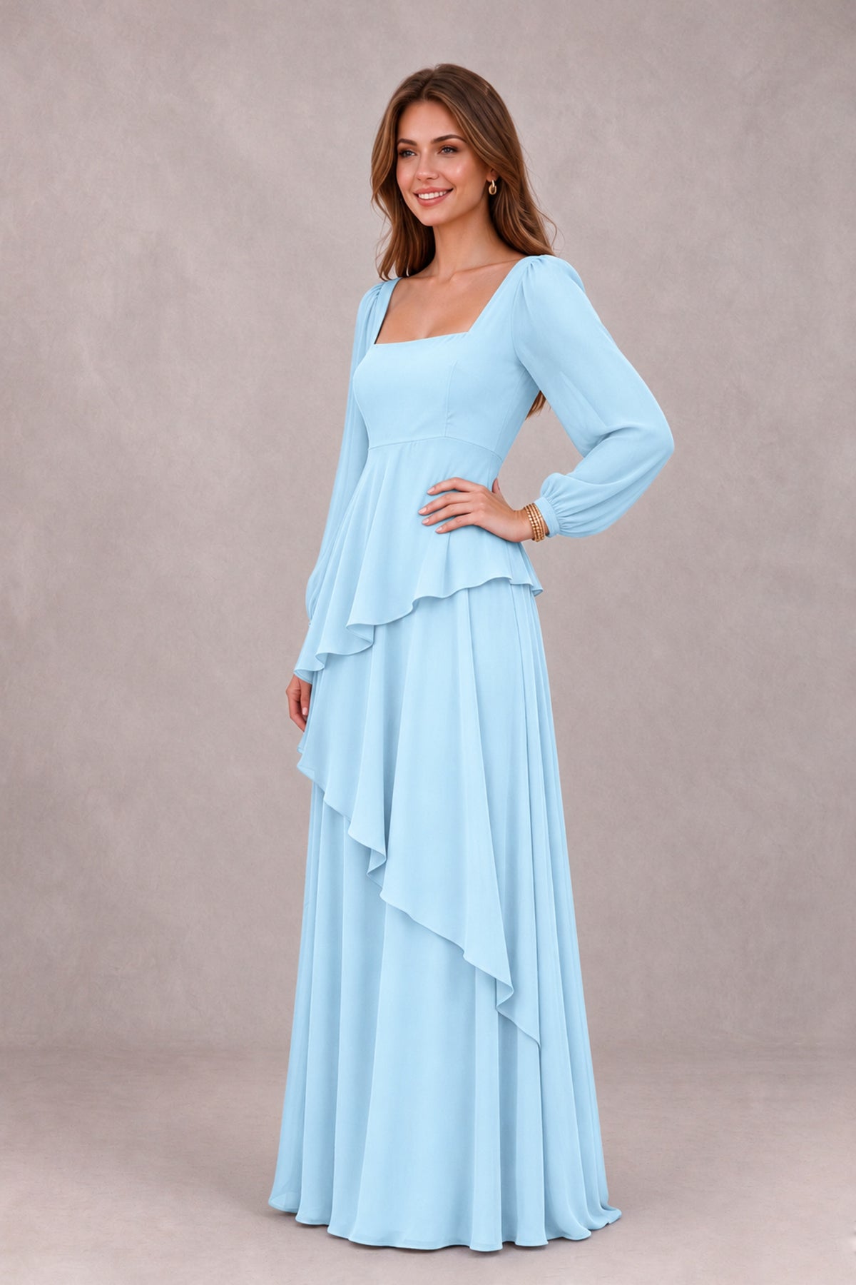 BOLODOO Light Blue Long Sleeve Ruffle Bridesmaid Dresses - Light Blue - Light Blue_3