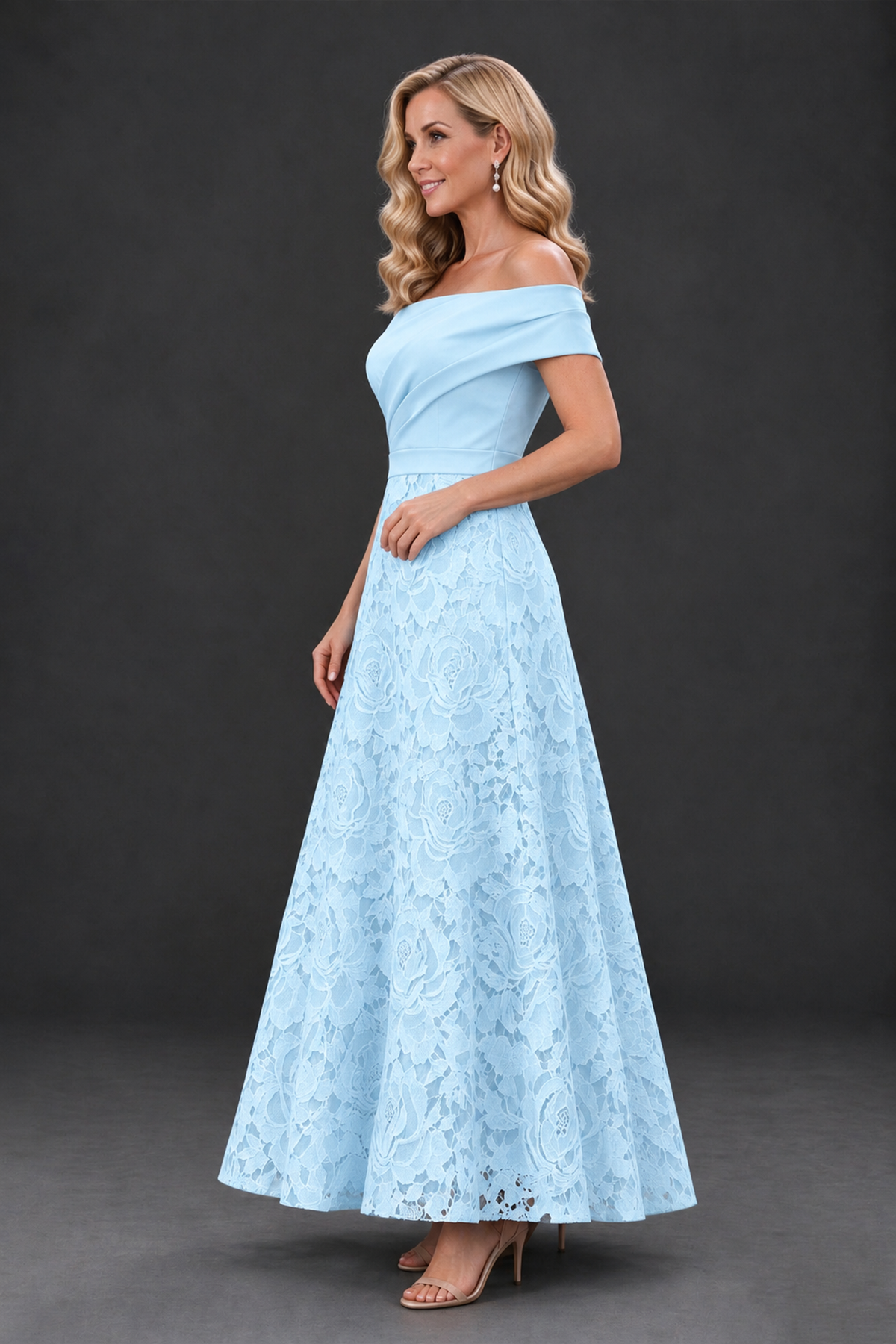 BOLODOO Light Blue Off-the-Shoulder Floral A-Line Mother of the Bride Dress - Light Blue - Light Blue_3