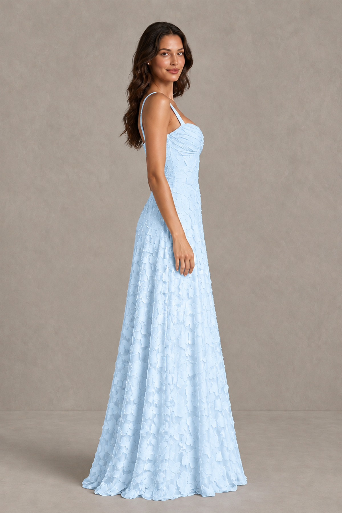 BOLODOO Light Blue Floral-Textured A-Line Dress with Lace-Up Back - Light Blue - Light Blue_4
