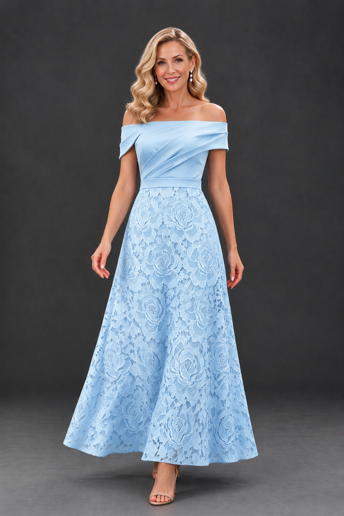BOLODOO Light Blue Off-the-Shoulder Floral A-Line Mother of the Bride Dress - Light Blue - Light Blue_4
