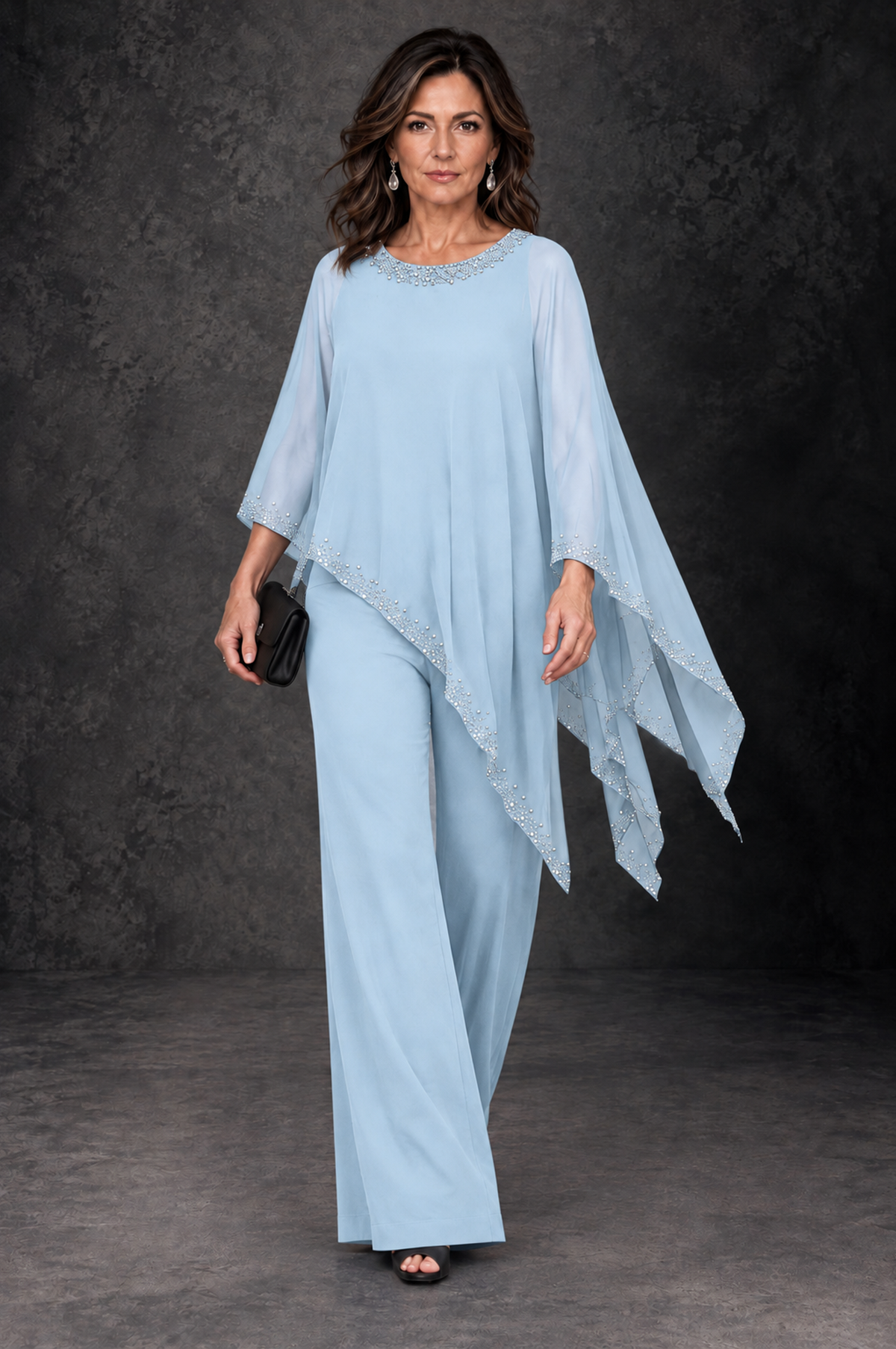 BOLODOO Light Blue Embellished Cape Mother of the Bride Pantsuit - Light Blue - Light_Blue_4