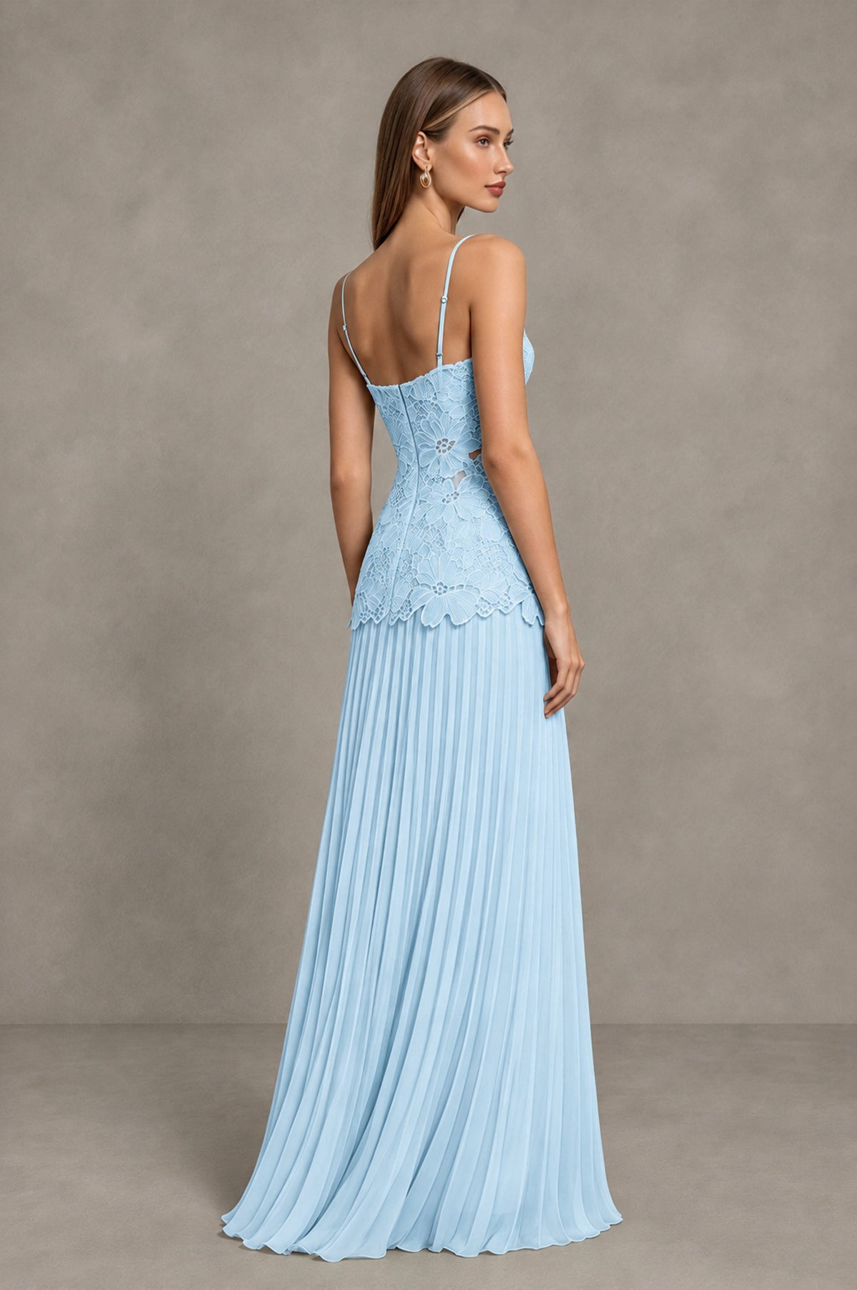 BOLODOO Light Blue Lace Bodice Pleated Wedding Guest Dress - Light Blue - Light Blue_4