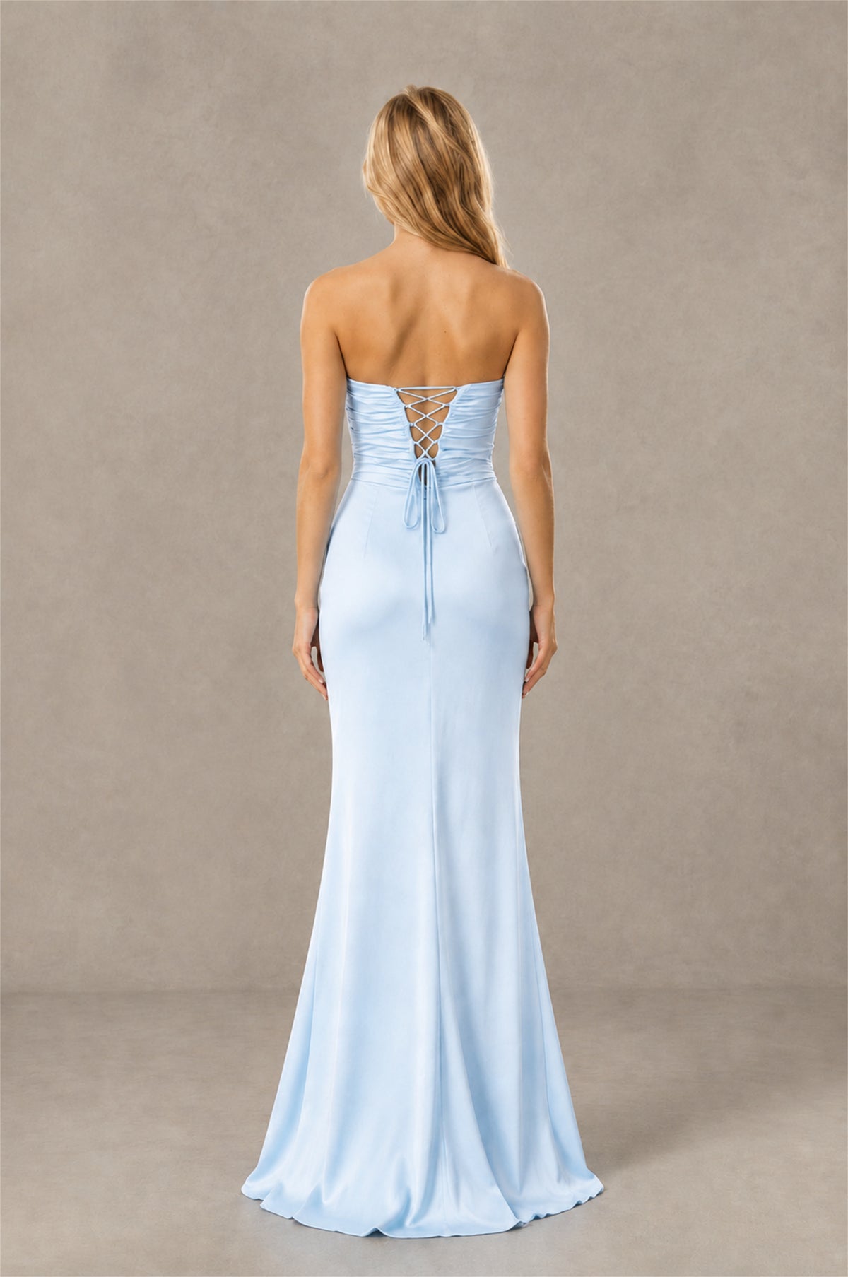 BOLODOO Light Blue Sweetheart Strapless Twist Knot Cutout Lace-Up Back Satin Mermaid Maxi Dress - Light Blue - Light Blue(4)