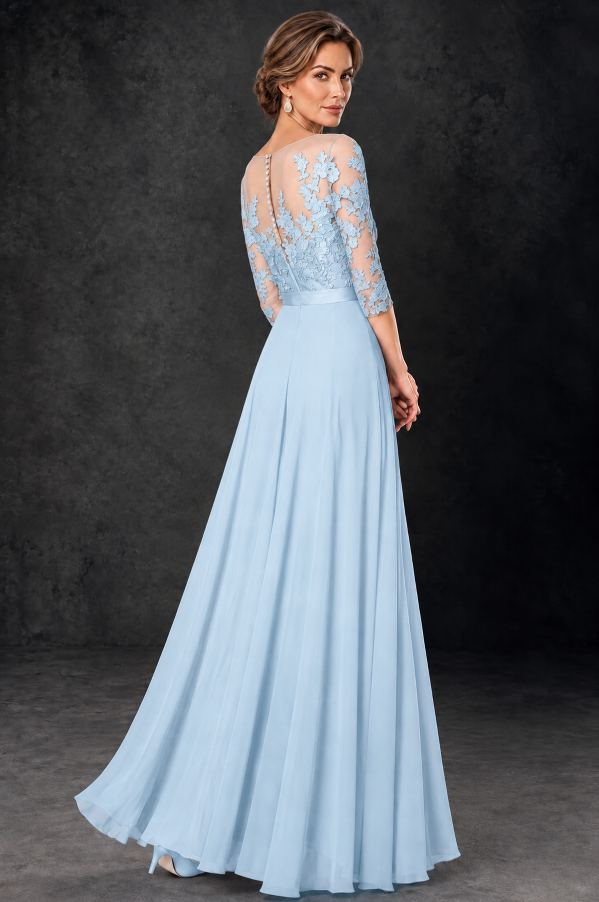 BOLODOO Light Blue Lace Wide-Leg Jumpsuit with Three-Quarter Sleeves - Light Blue - Light_Blue_4
