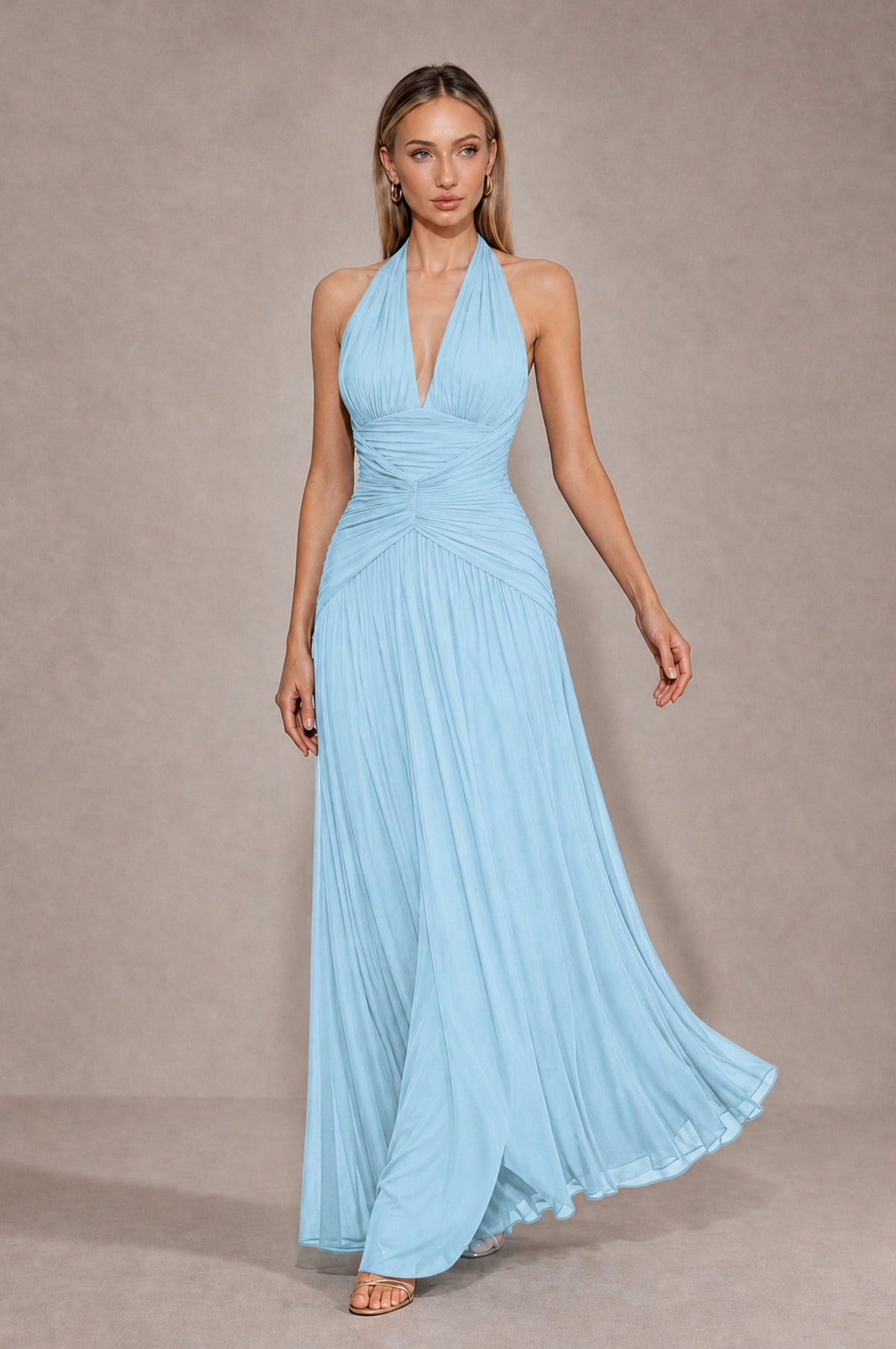 BOLODOO Light Blue Chiffon Halter Deep V-Neck Ruched A-Line Backless Maxi Dress with Train-BD0167 - Light Blue - Light Blue_4