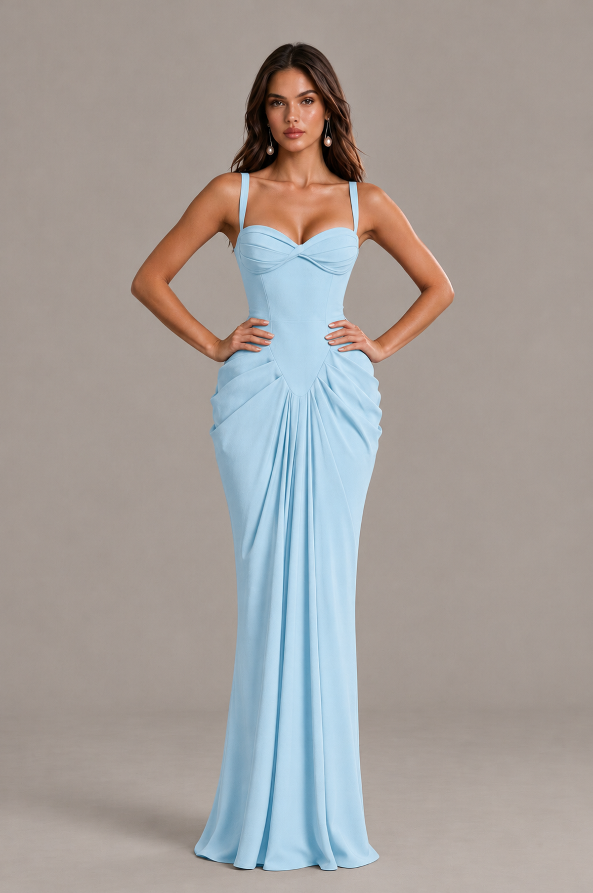 BOLODOO Light Blue Sweetheart Ruched Lace-Up Back Evening Gown - Light Blue - Light_Blue_4