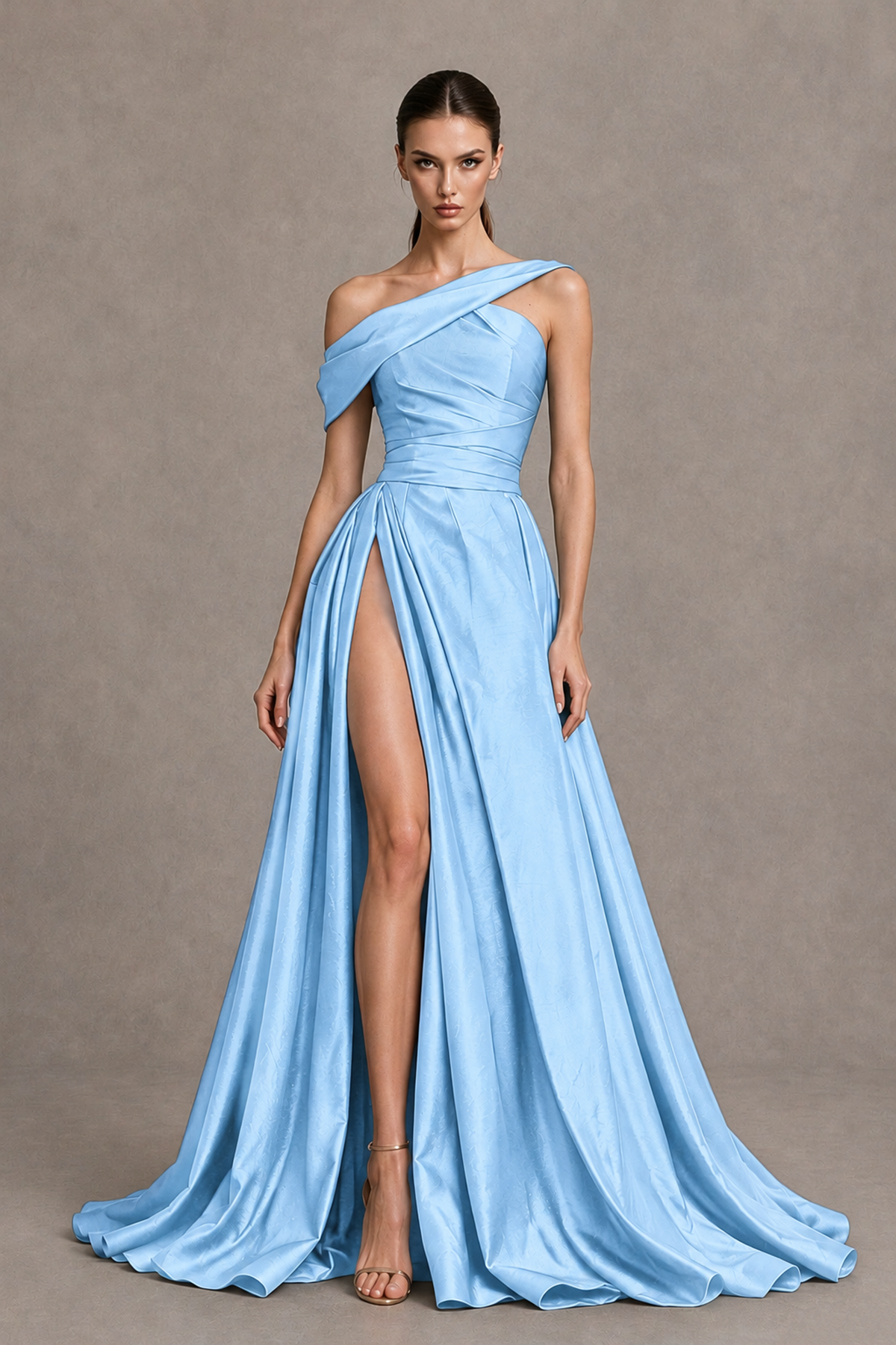 BOLODOO Light Blue Asymmetric Satin-Look A-Line Prom Dress with High Slit - Light Blue - Light Blue_4