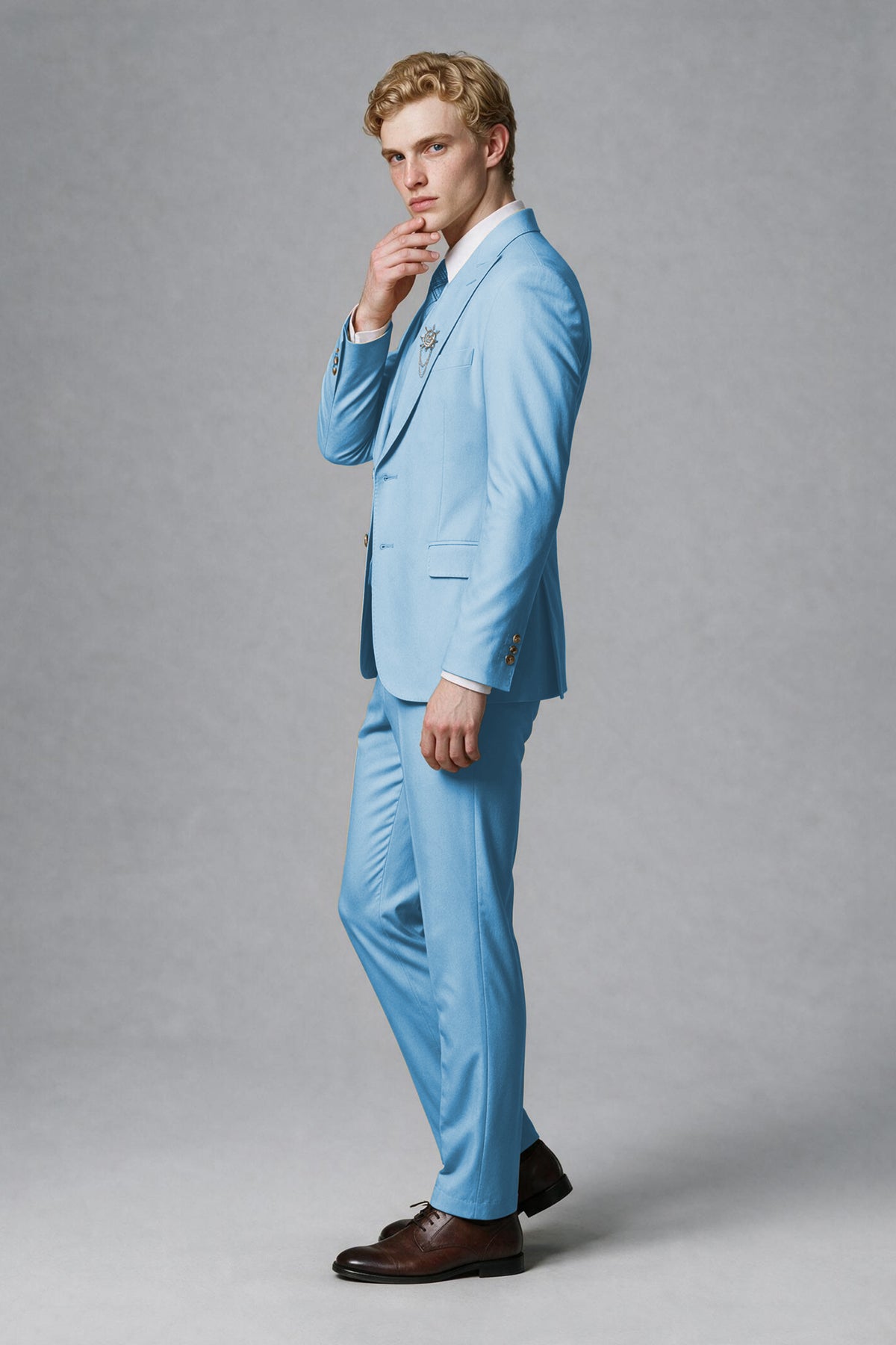 BOLODOO Men's Light Blue Two-Piece Wedding Suit – Jacket & Trousers - Light Blue