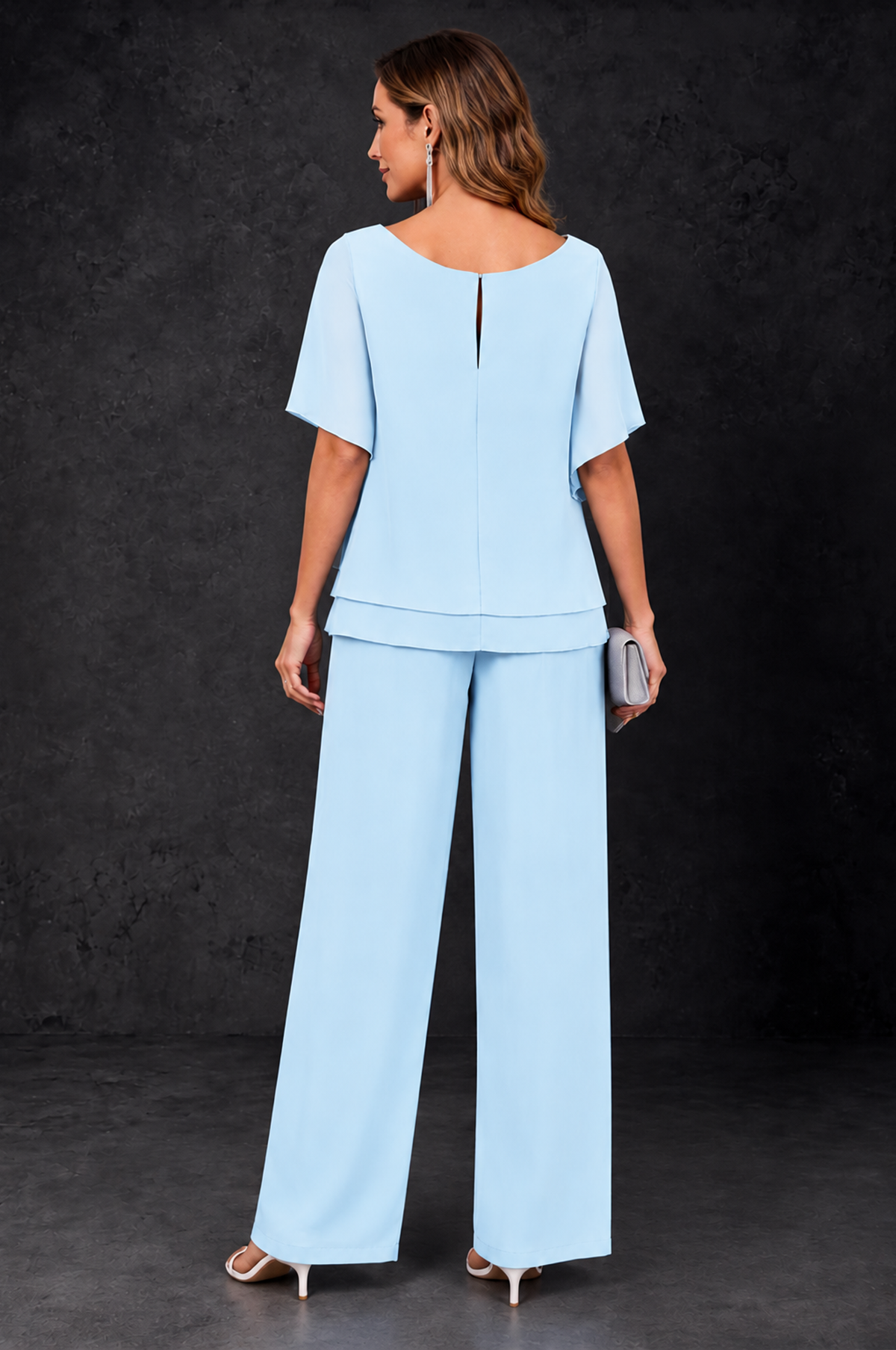 BOLODOO Light Blue Layered Chiffon-Look Mother of the Bride Pantsuit - Light Blue - Light_Blue_4