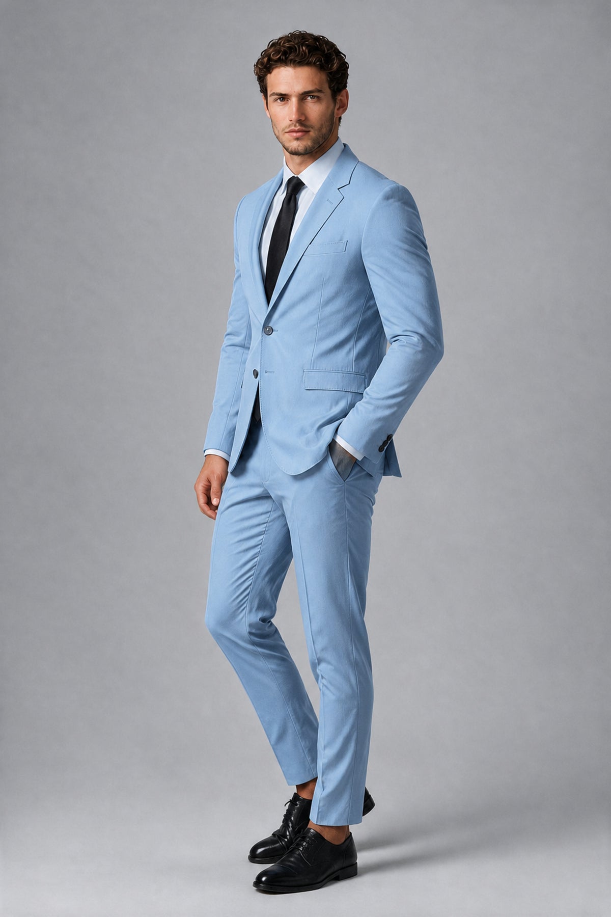 Bolodoo Men's Light Blue Two-Piece Suit with Notch-Lapel Jacket & Trousers - Light Blue - Light_Blue_4