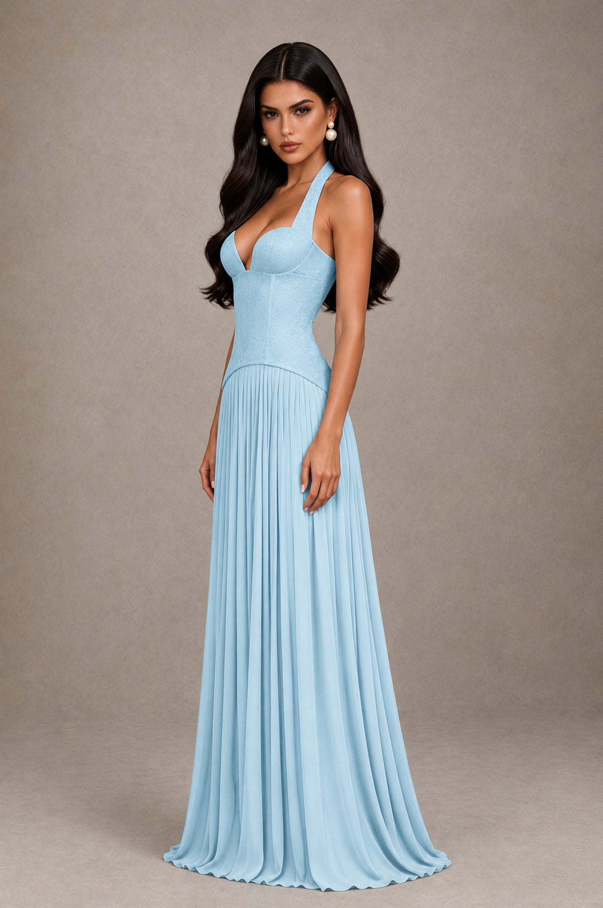 BOLODOO Light Blue Halter Corset Pleated A-Line Evening Dress - Light Blue - Light Blue_4