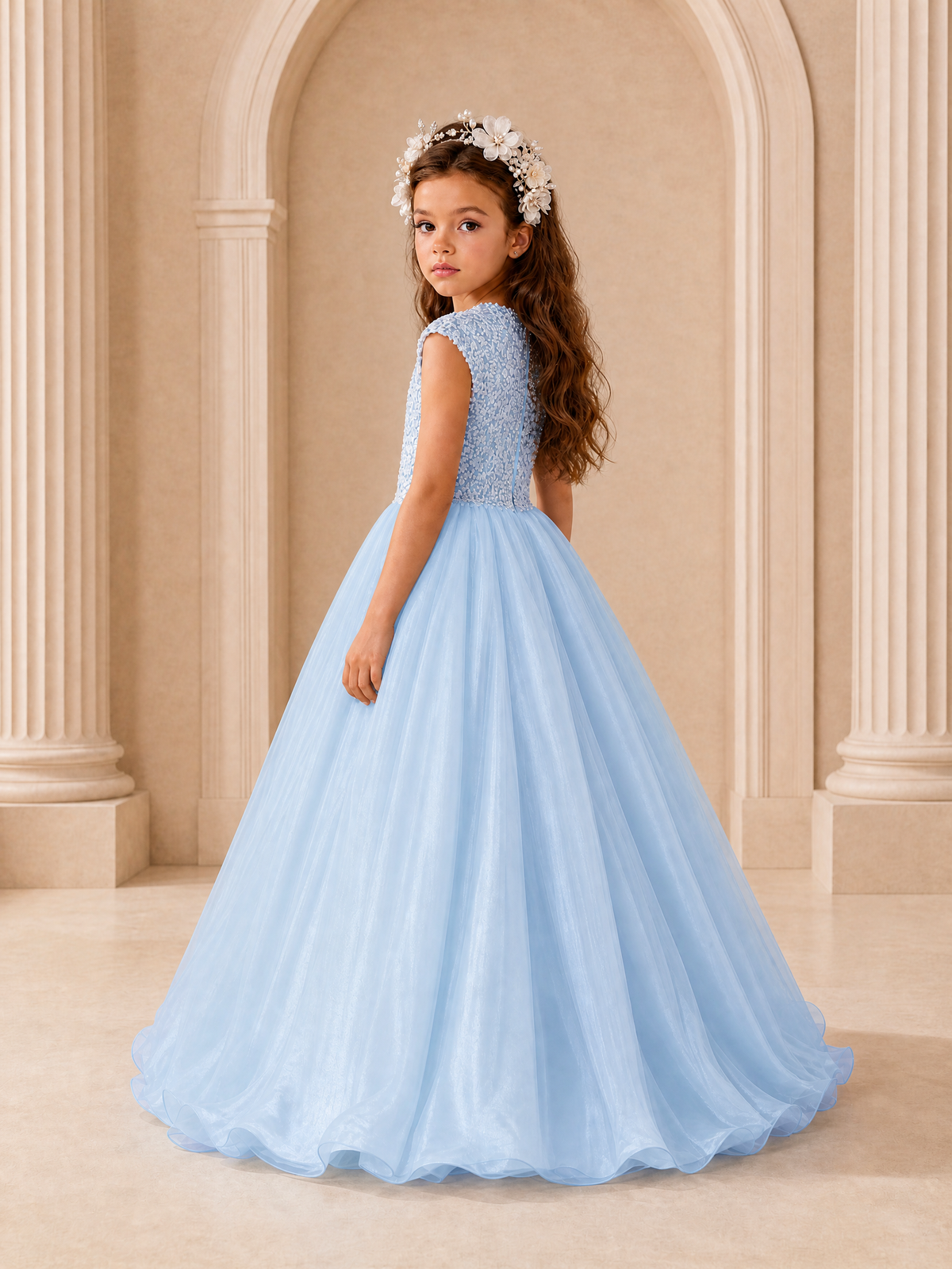 BOLODOO Light Blue Sequin Tulle Flower Girl Dress with Cap Sleeves - Light Blue - Light Blue_4