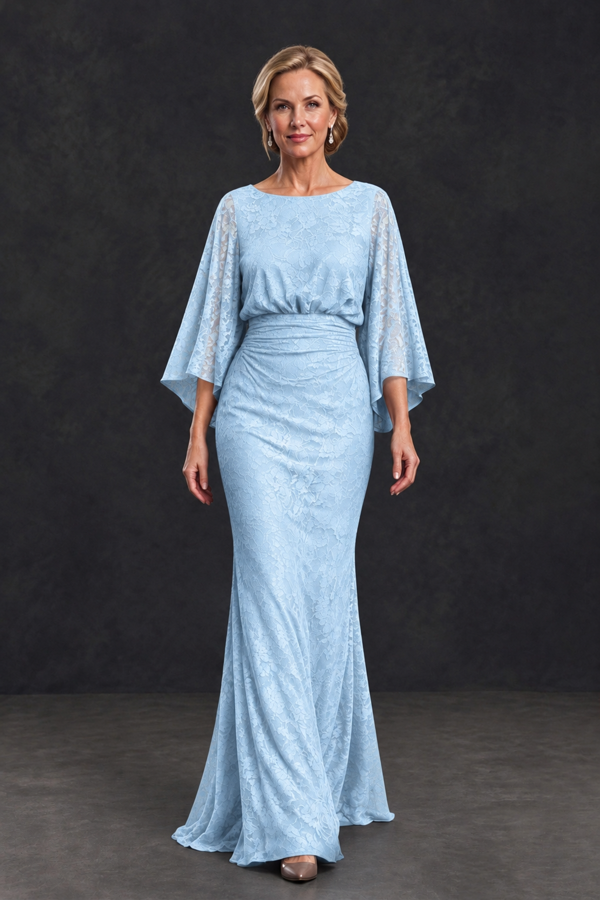 BOLODOO Light Blue Lace Flutter Sleeve Mother of the Bride Dress - Light Blue - Light Blue_4