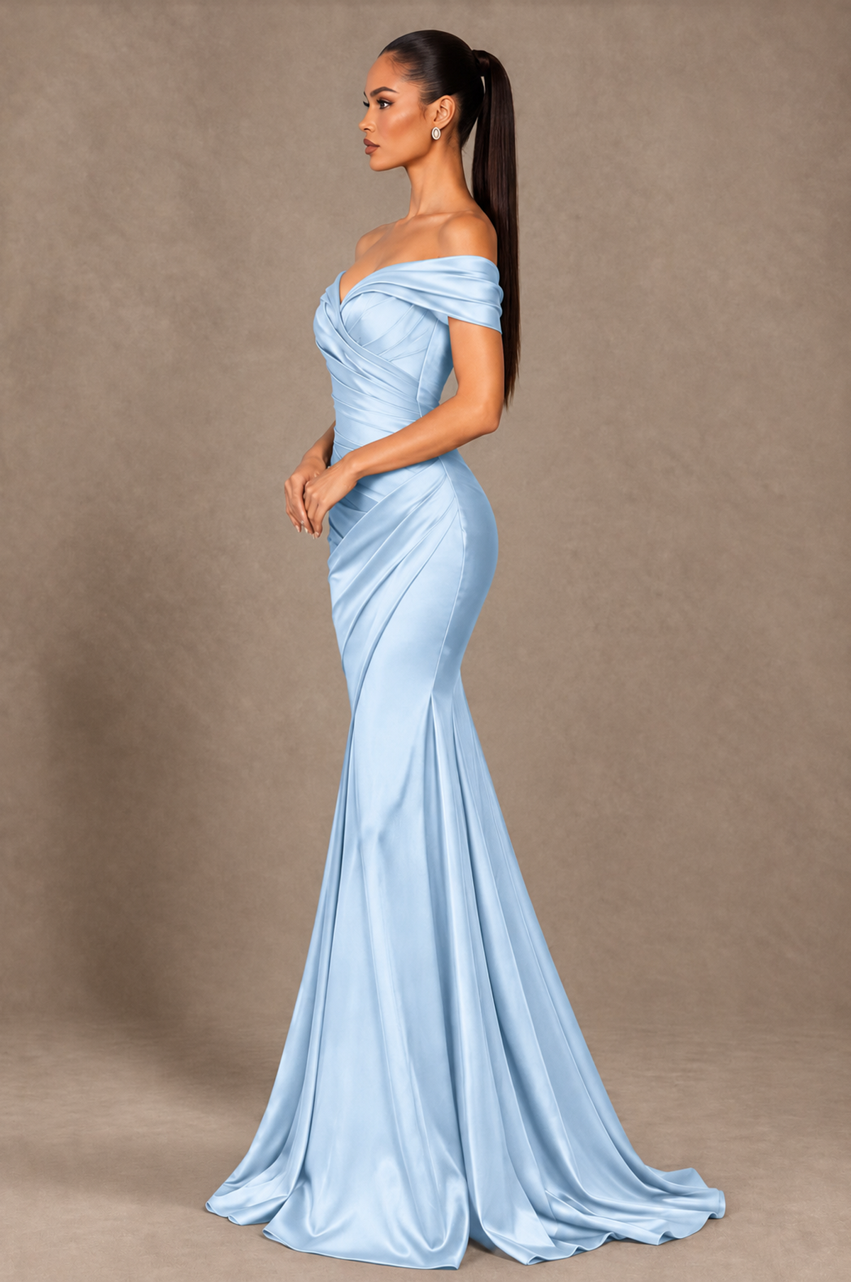 BOLODOO Light Blue Off-the-Shoulder Ruched Satin Mermaid Evening Dress - Light Blue - Light_Blue_4