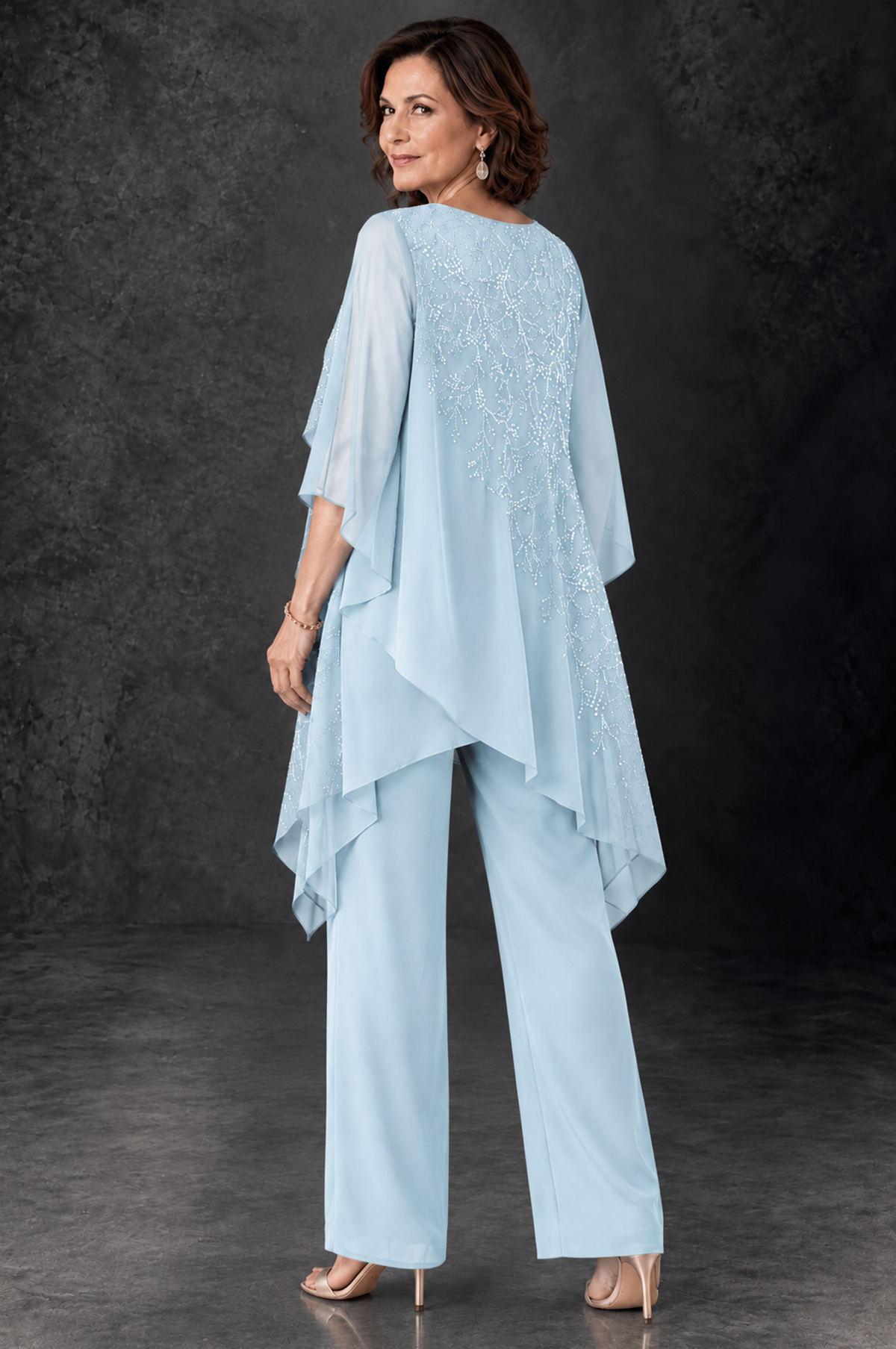 BOLODOO Light Blue Embellished Cape Pant Suit for Mother of the Bride - Light Blue - Light_Blue_4