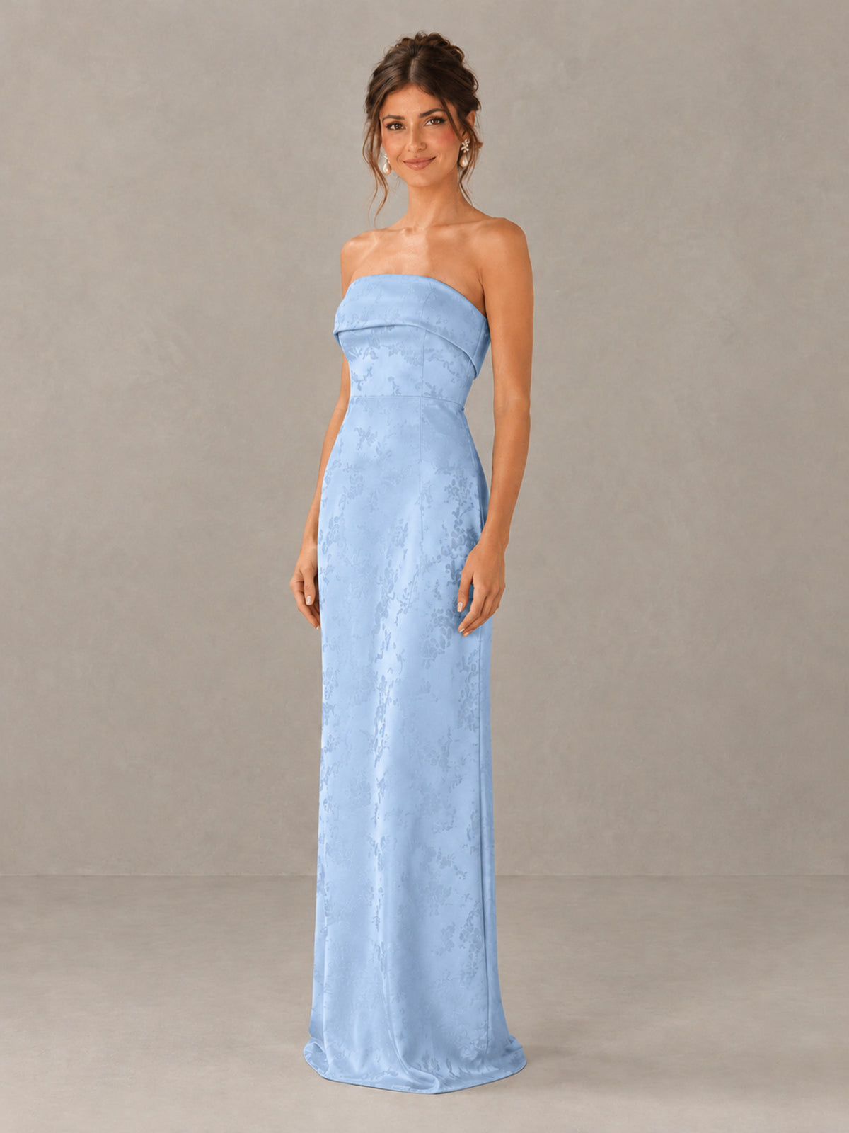 BOLODOO Light Blue Strapless Floral Bridesmaid Dress - Light Blue - Light Blue_4