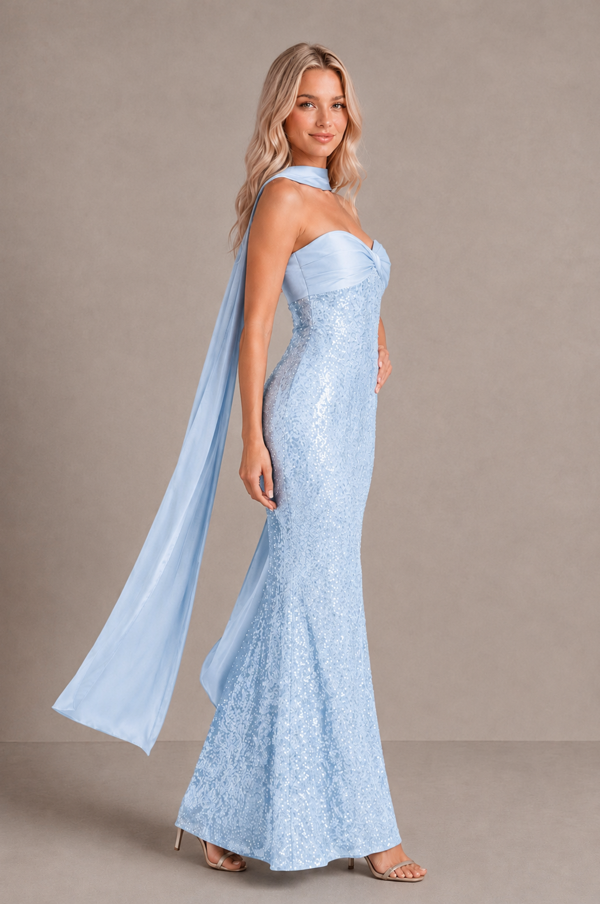 BOLODOO Light Blue Strapless Sweetheart Evening Dress with Scarf - Light Blue - Light_Blue_4