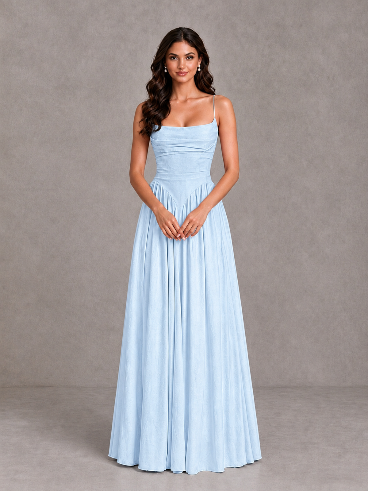 BOLODOO Light Blue Lace-Up Back A-Line Bridesmaid Dress - Light Blue - Light Blue_4