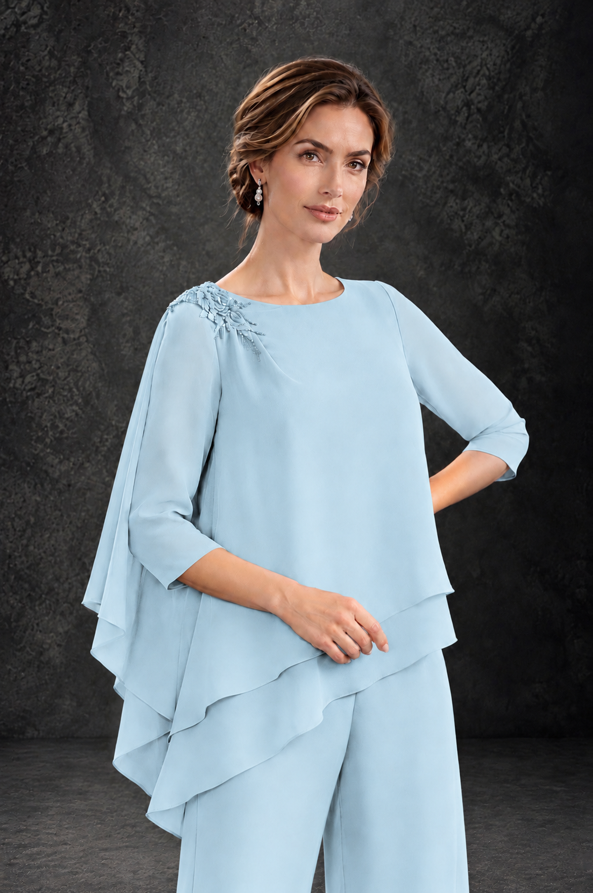 BOLODOO Light Blue Layered Wide-Leg Mother of the Bride Pant Suit - Light Blue - Light Blue_4