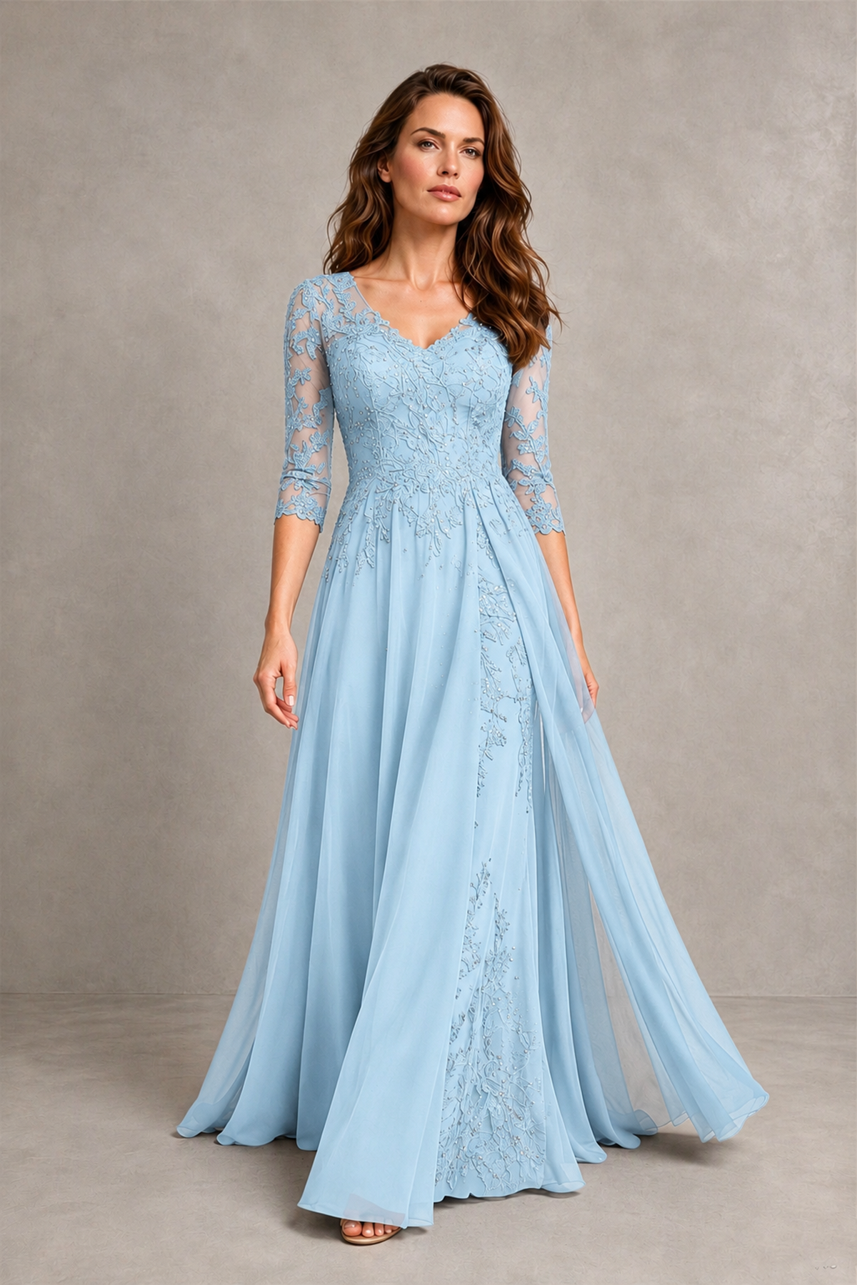 BOLODOO Midnight Light Blue Beaded Lace Appliqué Chiffon A-Line Gown | Mother of the Bride & Formal Evening Dress - Light Blue - Light Blue_4