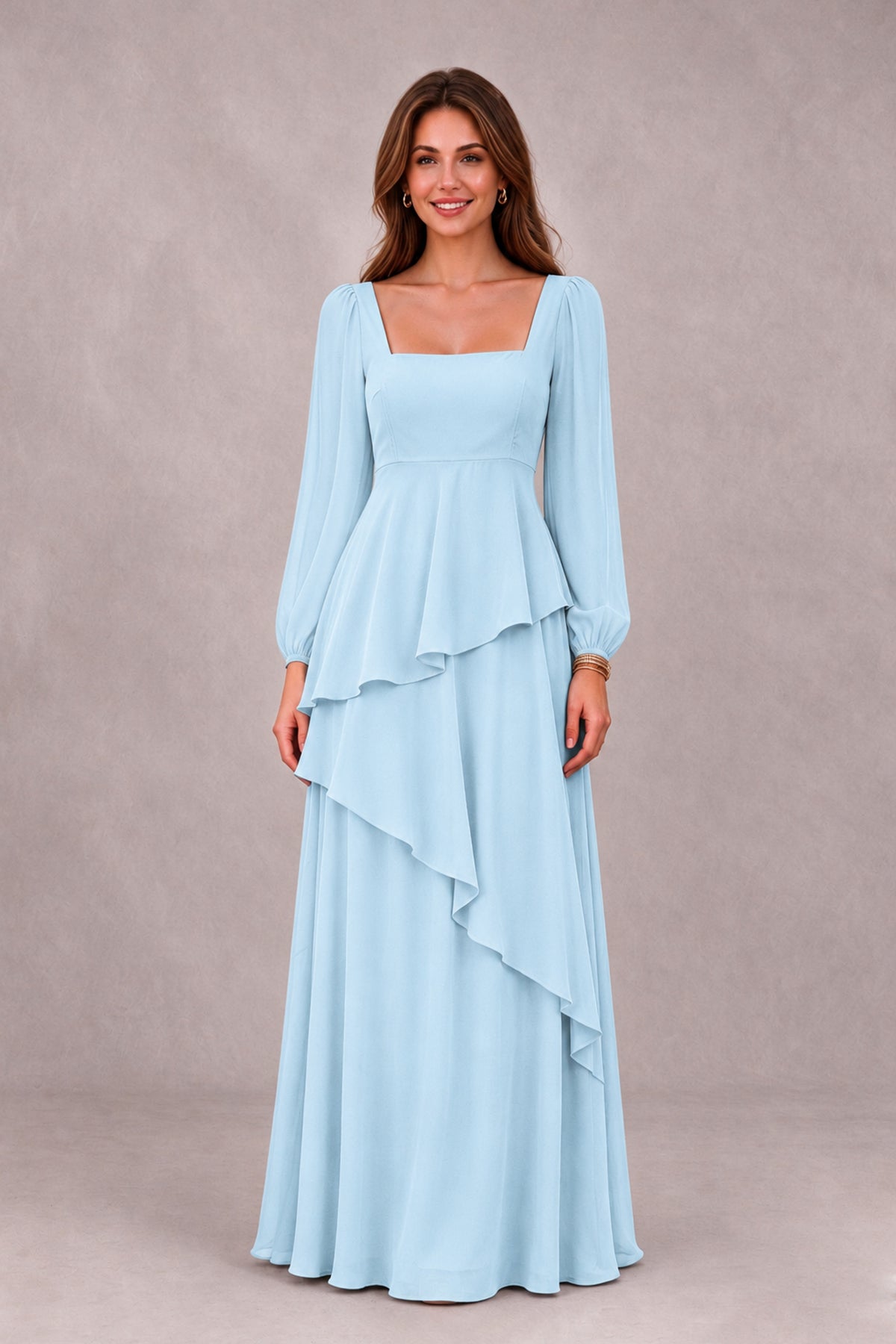 BOLODOO Light Blue Long Sleeve Ruffle Bridesmaid Dresses - Light Blue - Light Blue_4