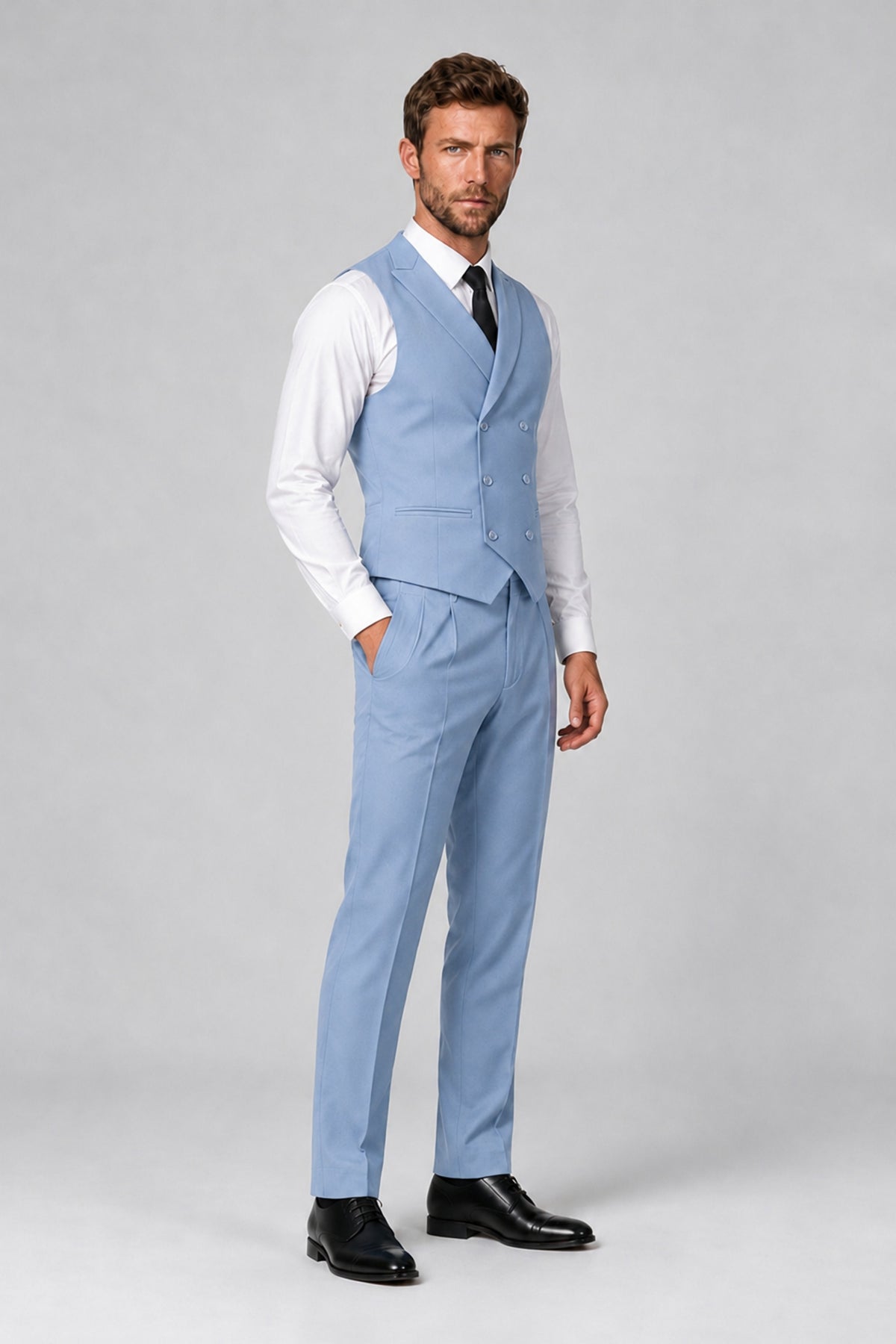 Bolodoo Men's Light Blue Double-Breasted Vest and Pants 2-Piece Suit - Light Blue - Light Blue_4