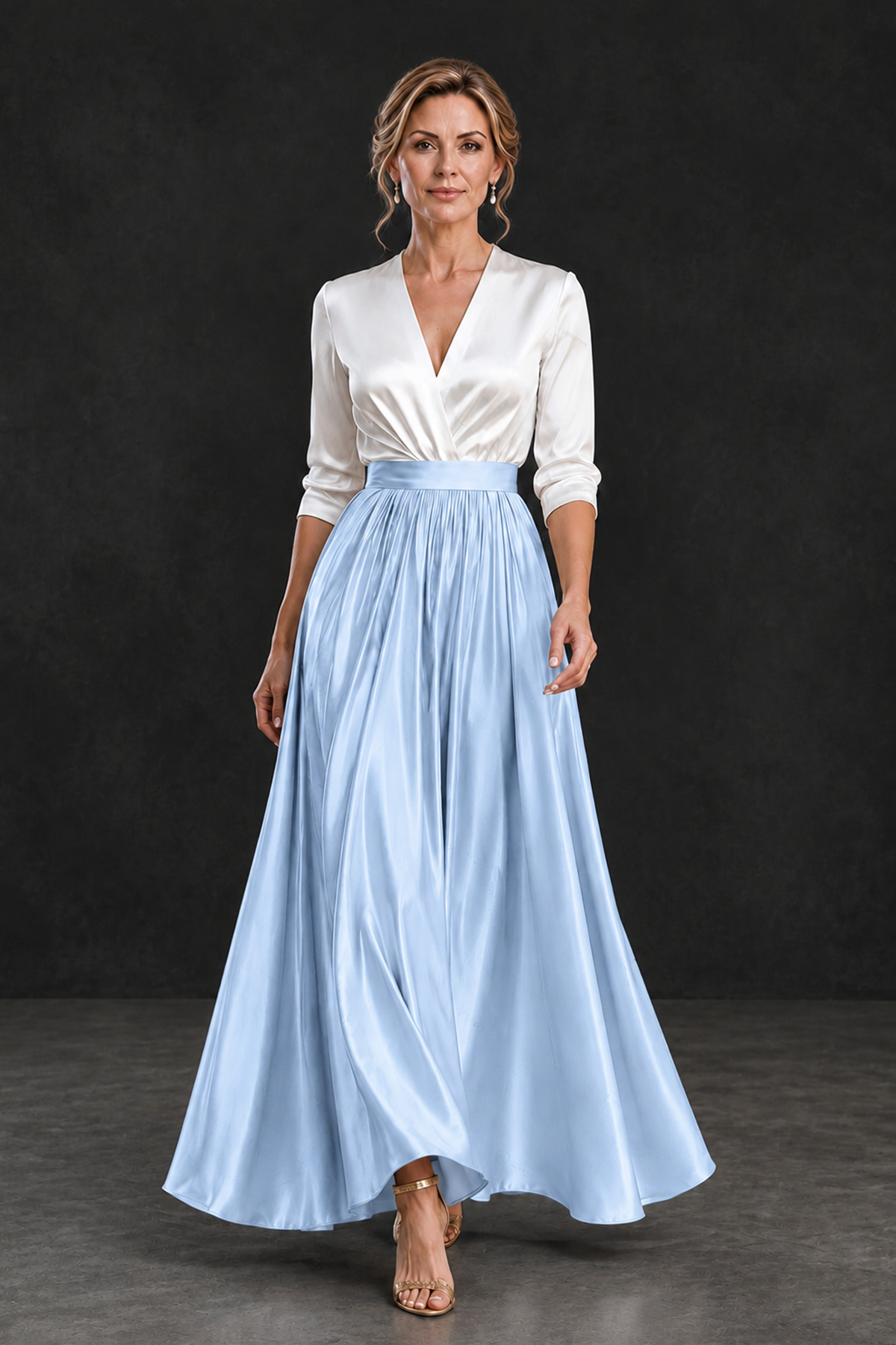 BOLODOO Light Blue and White V-Neck A-Line Mother of the Bride Dress - Light Blue - Light Blue_4