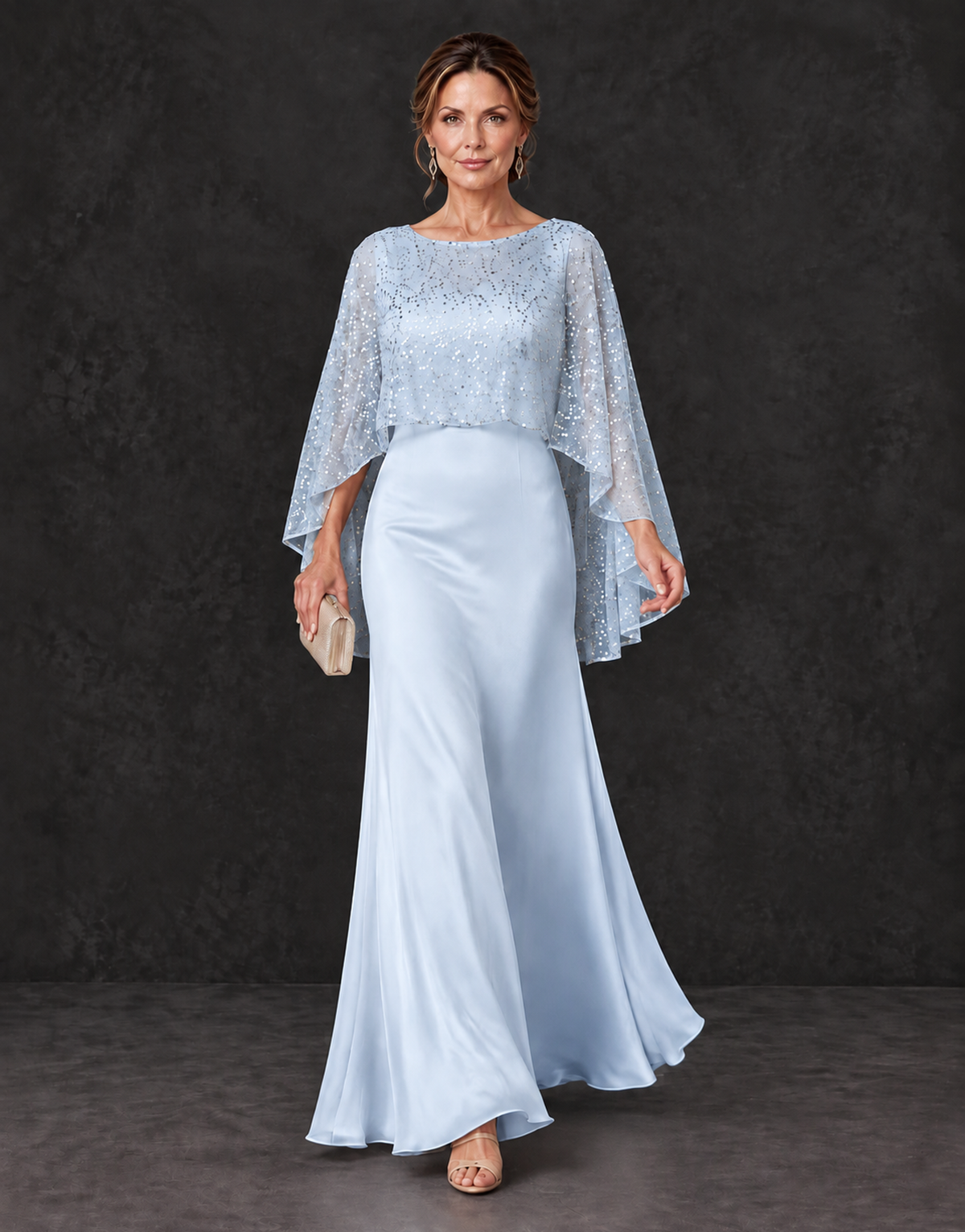 BOLODOO Light Blue Sparkle Cape Sleeve Mother of the Bride Dress - Light Blue - Light_Blue_4