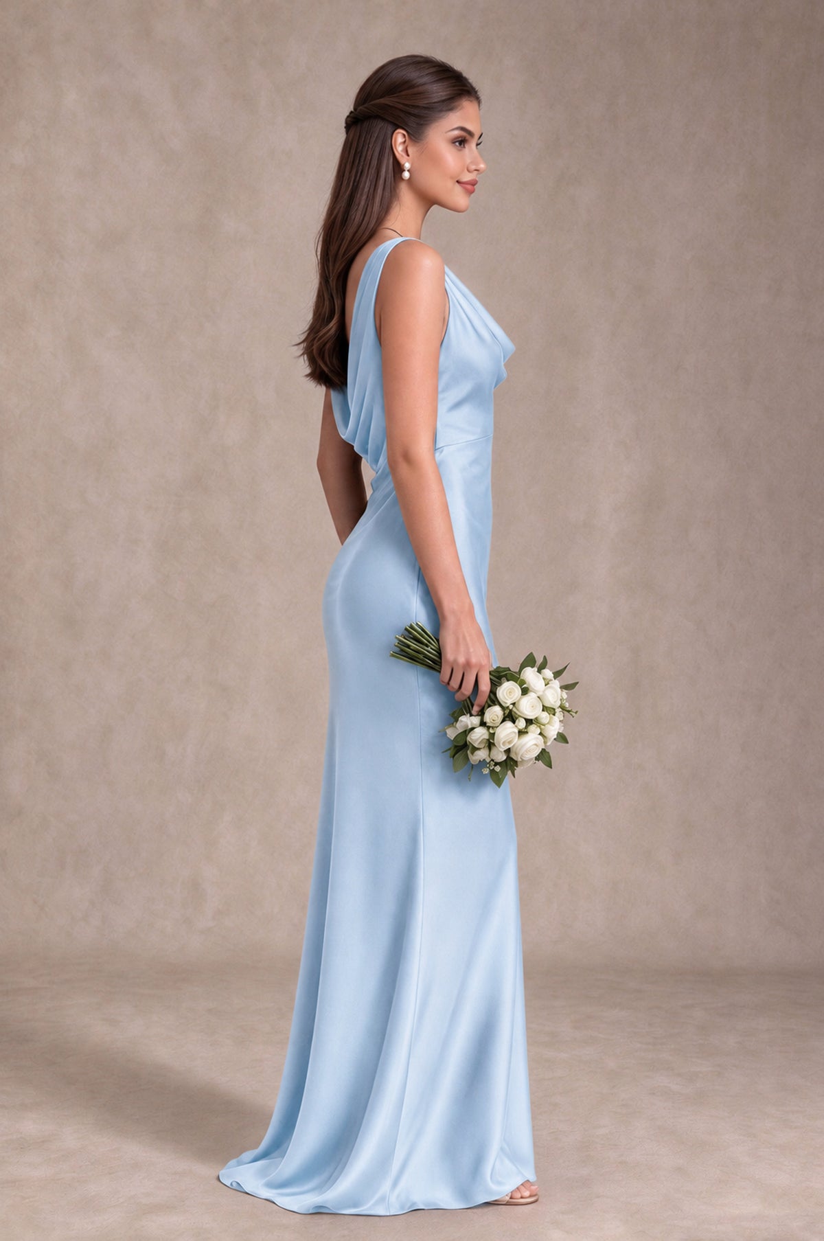 BOLODOO Light Blue Cowl Neck Open Back Satin Bridesmaid Dress - Light Blue - Light Blue_4