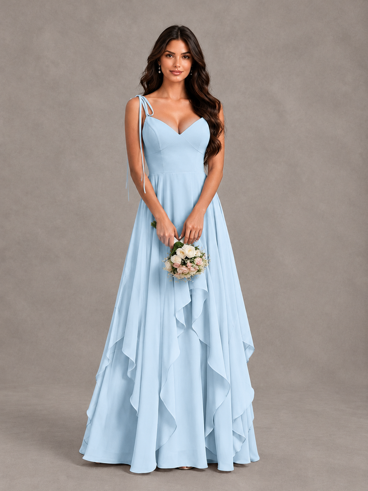 BOLODOO Light Blue Tie-Strap Ruffle A-Line Bridesmaid Dress - Light Blue - Light Blue_4