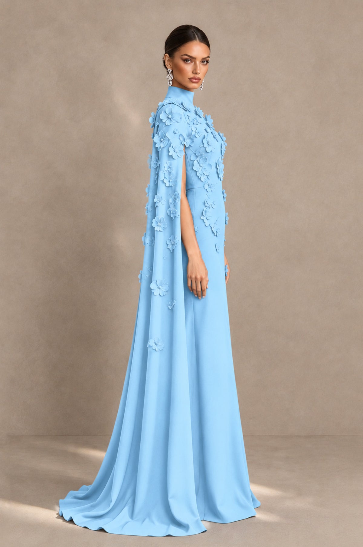 BOLODOO Light Blue 3D Floral Applique Cape Formal Dress - Light Blue - Light Blue_4