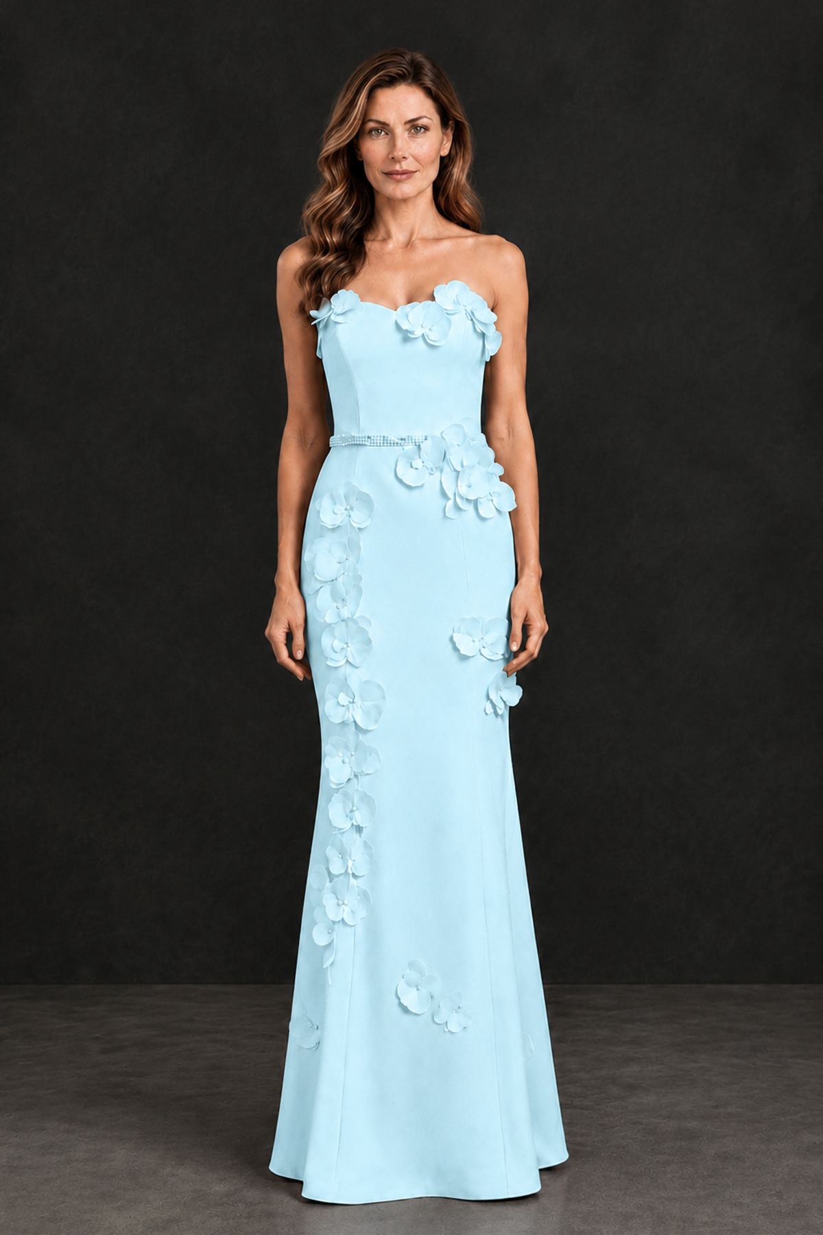 BOLODOO Light Blue Strapless Mother of the Bride Dress with 3D Floral Appliques - Light Blue - Light_Blue_4