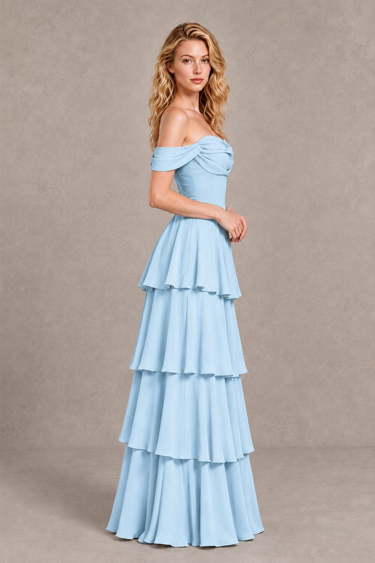 BOLODOO Light Blue Off-the-Shoulder Tiered A-Line Evening Bridesmaid Dress - Light Blue - Light Blue_4