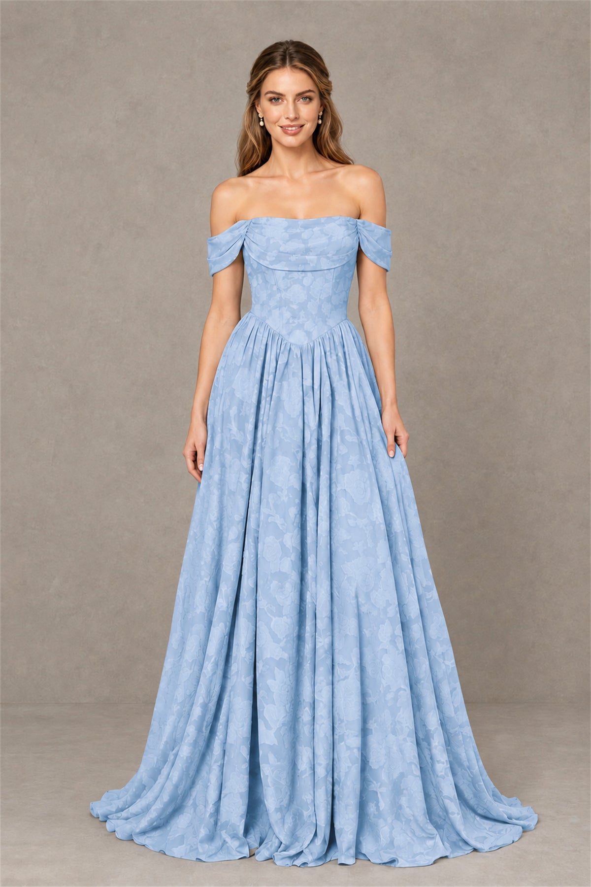 BOLODOO Light Blue Off-Shoulder Floral A-Line Maxi Dress - Light Blue
