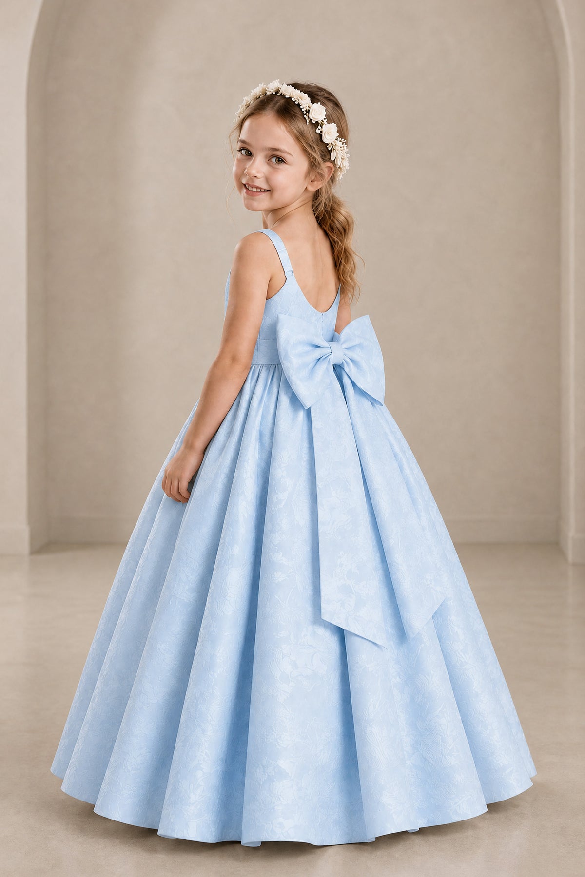 BOLODOO Light Blue Girls' A-Line Flower Girl Dress with Back Bow - Light Blue
