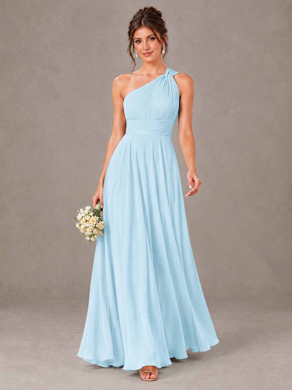 BOLODOO Light Blue One-Shoulder Chiffon-Look Bridesmaid Dress - Light Blue - Light Blue (1)