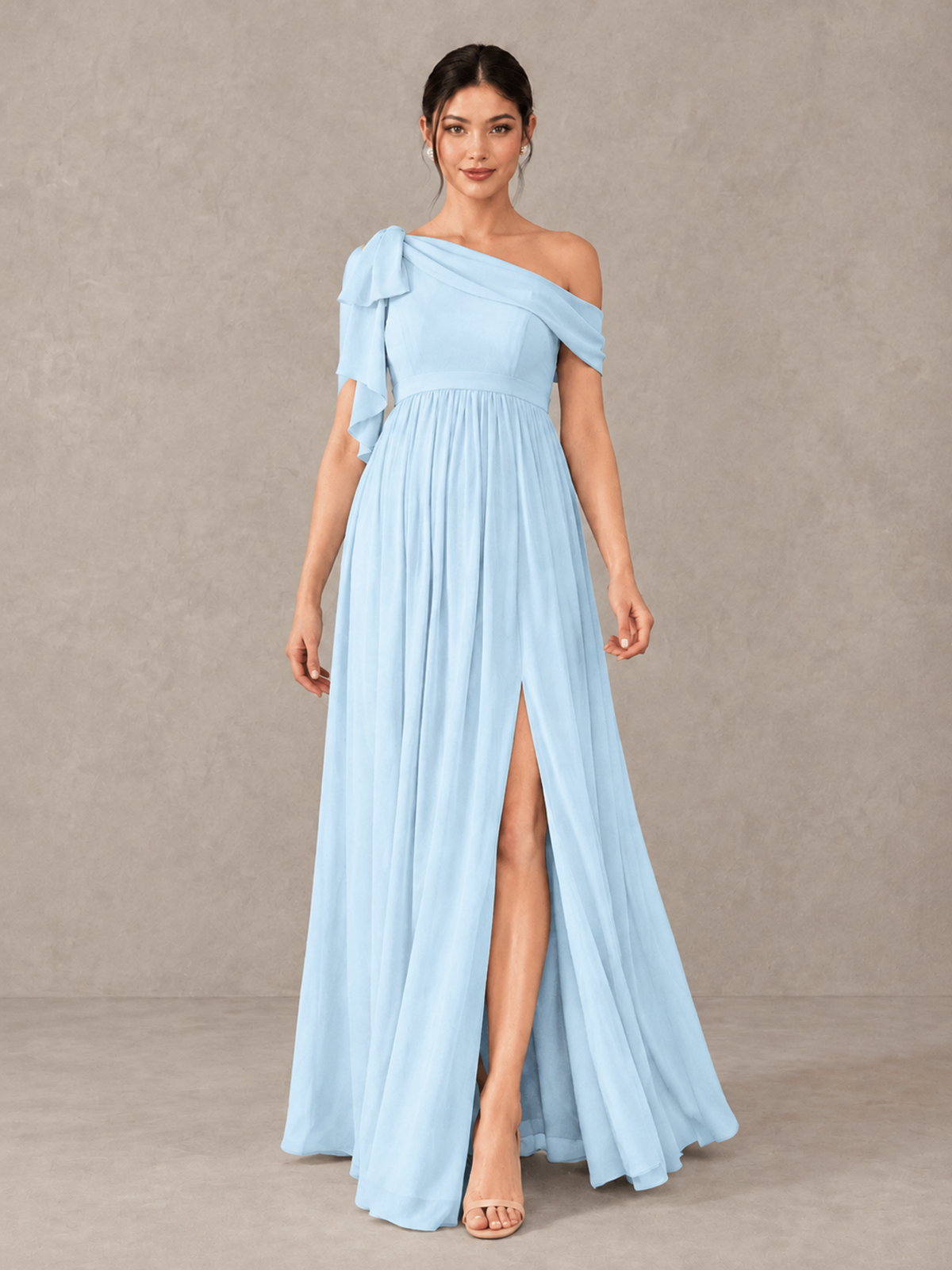 BOLODOO Light Blue One-Shoulder Maternity Bridesmaid Dress with Slit - Light Blue - Light Blue (1)
