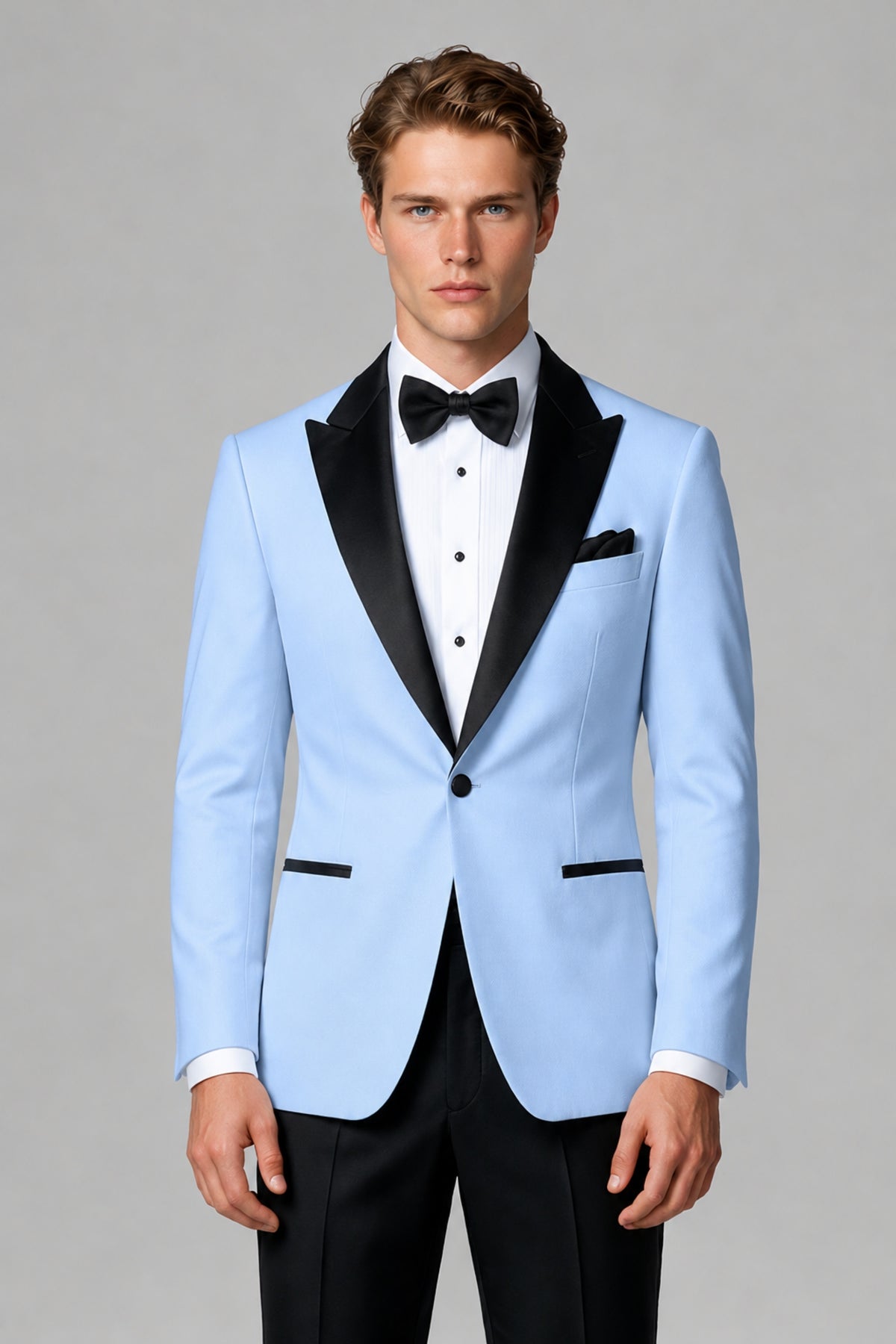 BOLODOO Men's Light Blue Single-Button Tuxedo Blazer & Black Trousers 2-Piece Suit Set - Light Blue - Light Blue (1)
