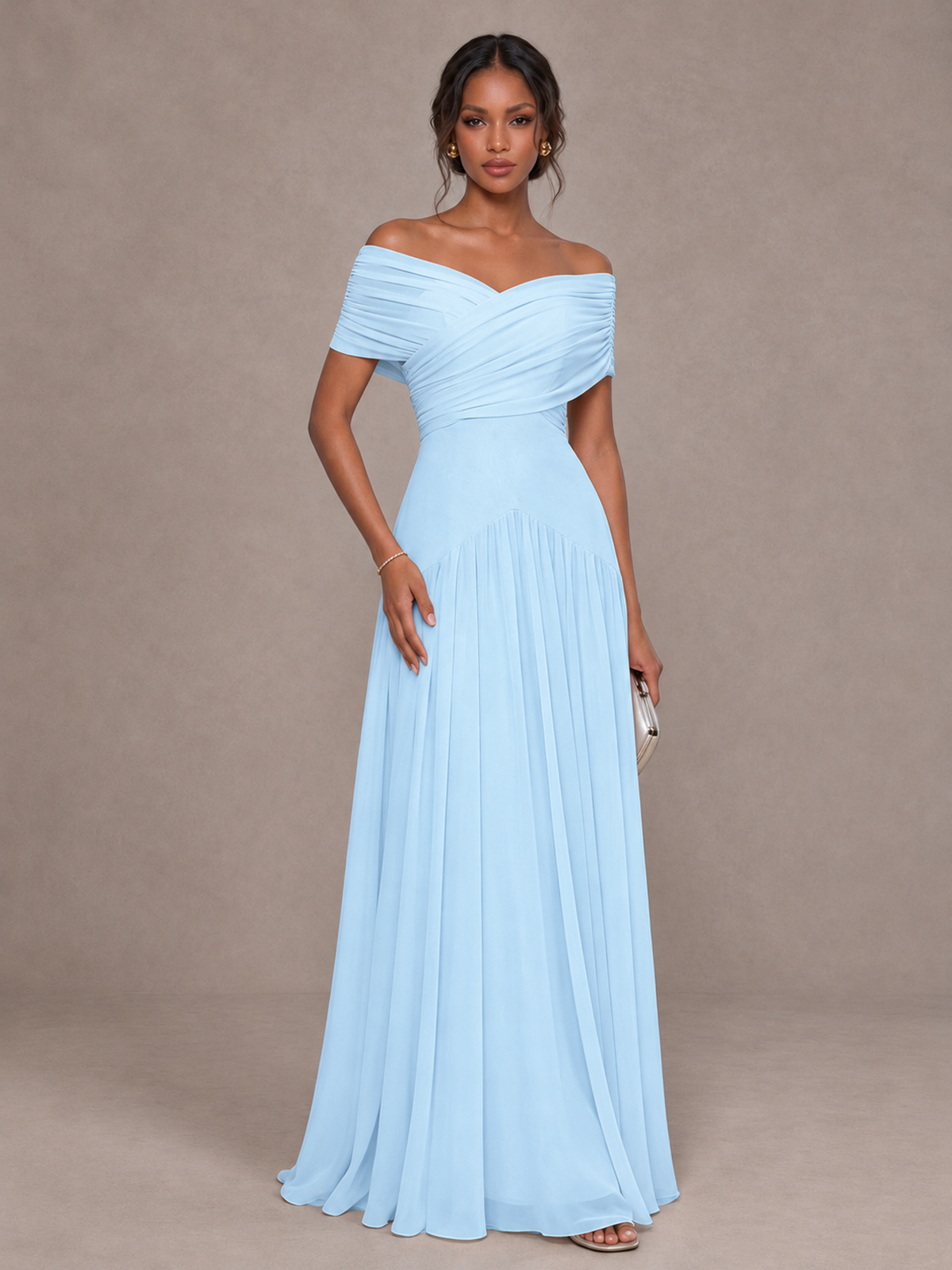 BOLODOO Light Blue Off-Shoulder Ruched A-Line Bridesmaid Dress - Light Blue - Light Blue (1)
