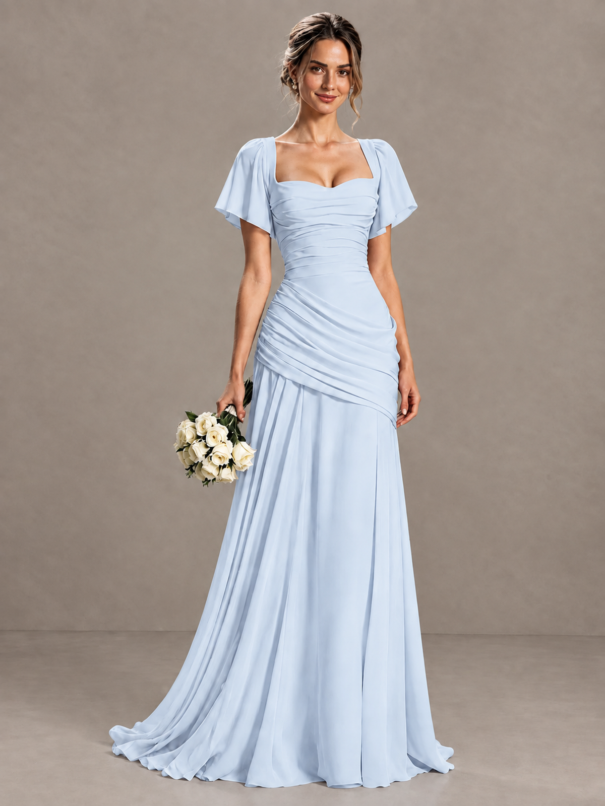 BOLODOO Light Blue Flutter Sleeve Lace-Up Back Maxi Dress - Light Blue