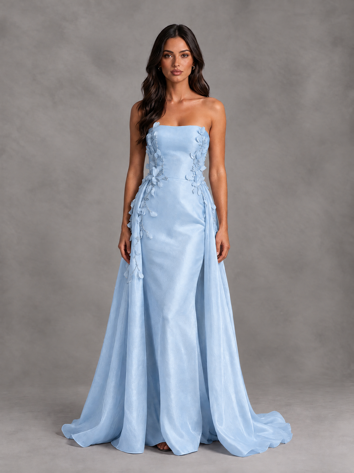 BOLODOO Light Blue Strapless Floral Applique Prom Dress with Overskirt - Light Blue - Light Blue (1)
